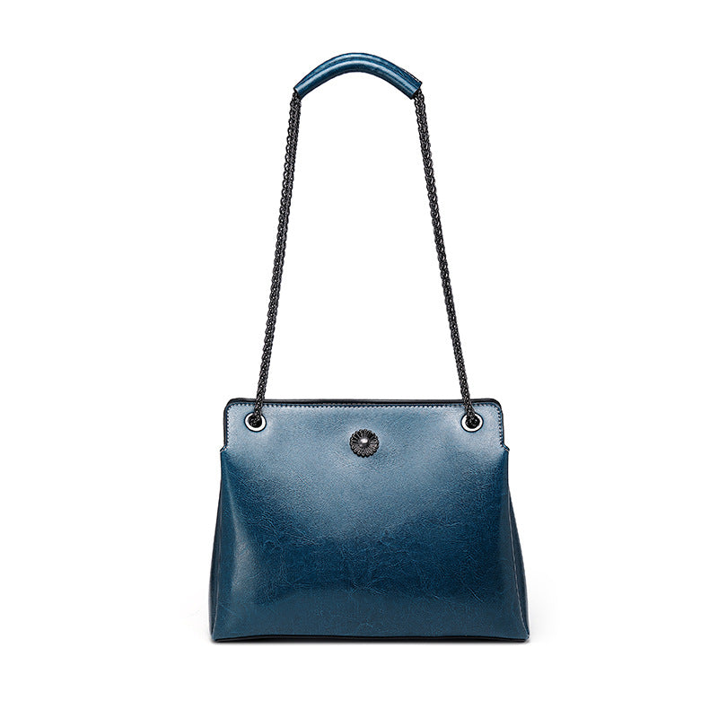 Nine Seven Genuine Leather Women's Chain Strap Shoulder Bag with Outside Pocket