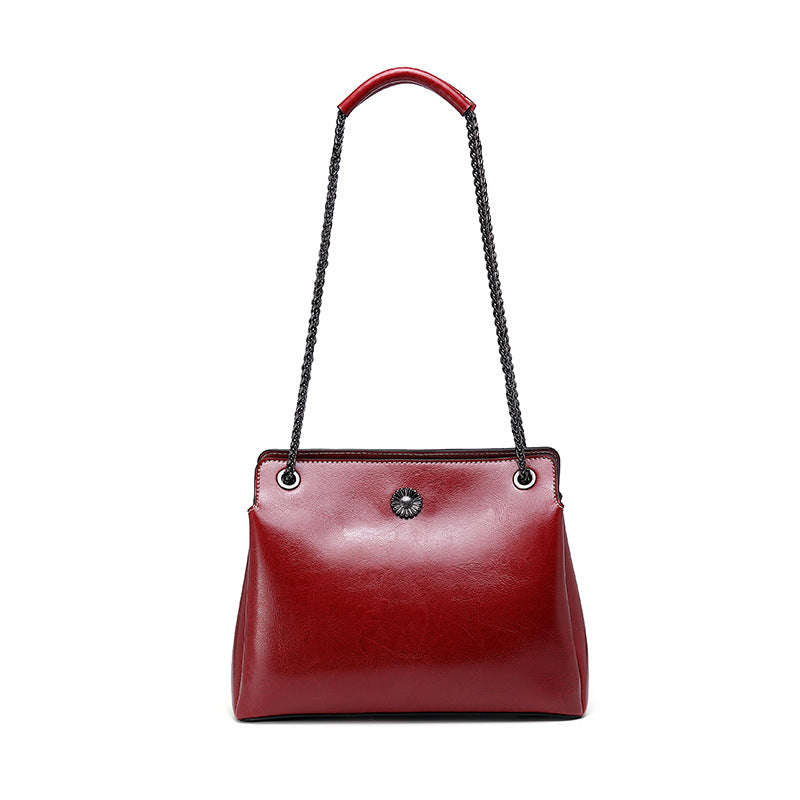 Nine Seven Genuine Leather Women's Chain Strap Shoulder Bag with Outside Pocket