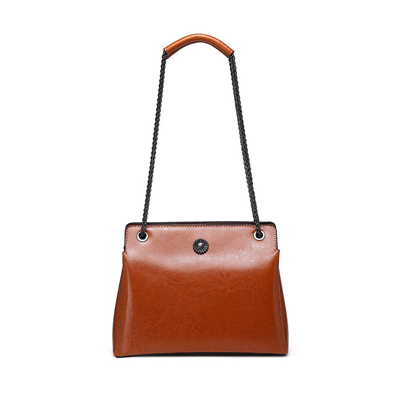 Nine Seven Genuine Leather Women's Chain Strap Shoulder Bag with Outside Pocket