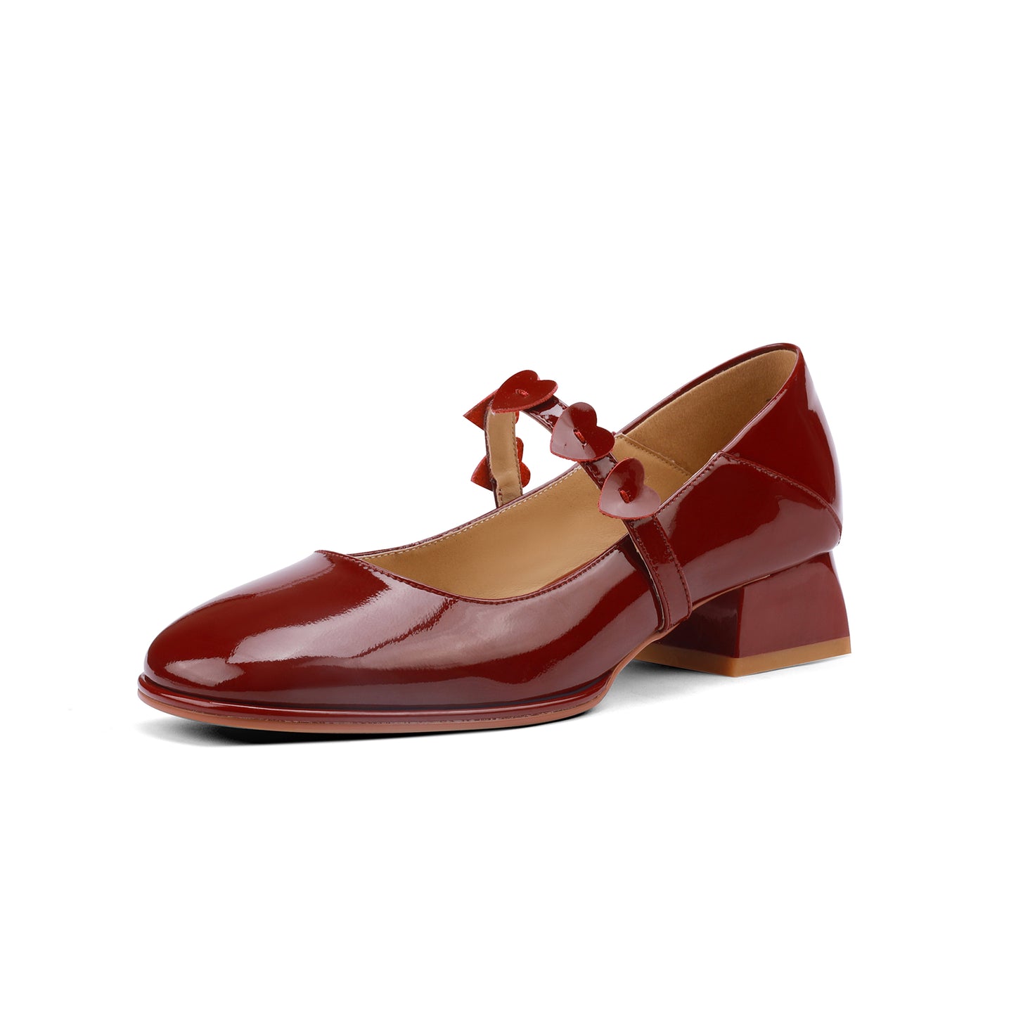 Nine Seven Women's Patent Leather Handmade Chunky Heel Slip On Loafer Mary Jane Pumps with Hearts Decor