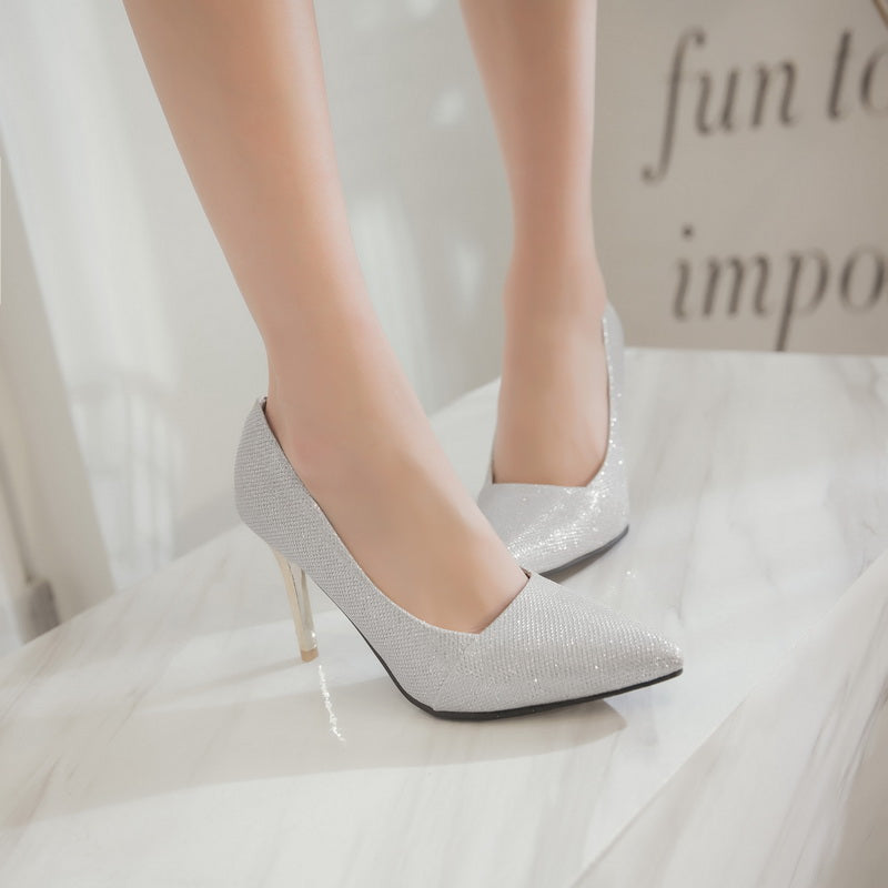 Nine Seven Women's Handmade Pointed Toe Glitter Stiletto Heel Weeding Pumps Shoes