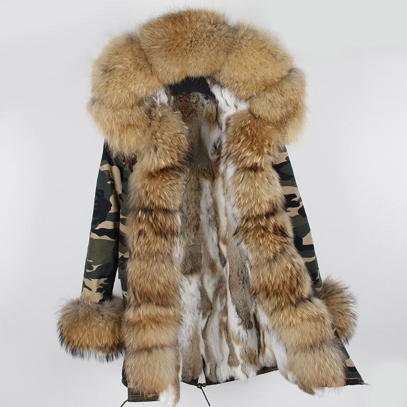 Nine Seven Rabbit Fur Women's Comouflage Overcoat Winter Parka Coats Customization