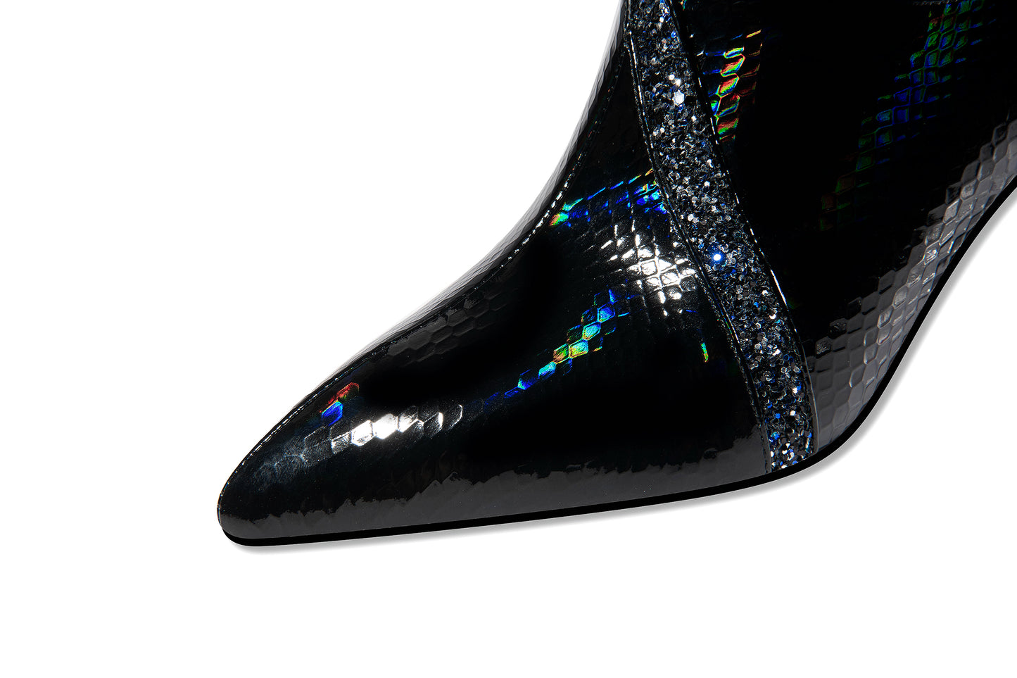 Nine Seven Handmade Women's Glossy Patent Leather Slip On Side Zipper Pointed Toe Low Spool Heel Pumps Shoes
