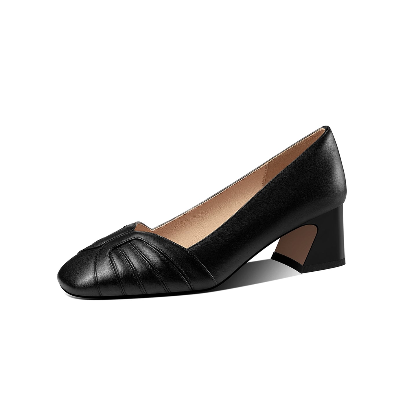 Nine Seven Women's Genuine Leather Square Toe Handmade Block Heel Casual Pumps Shoes