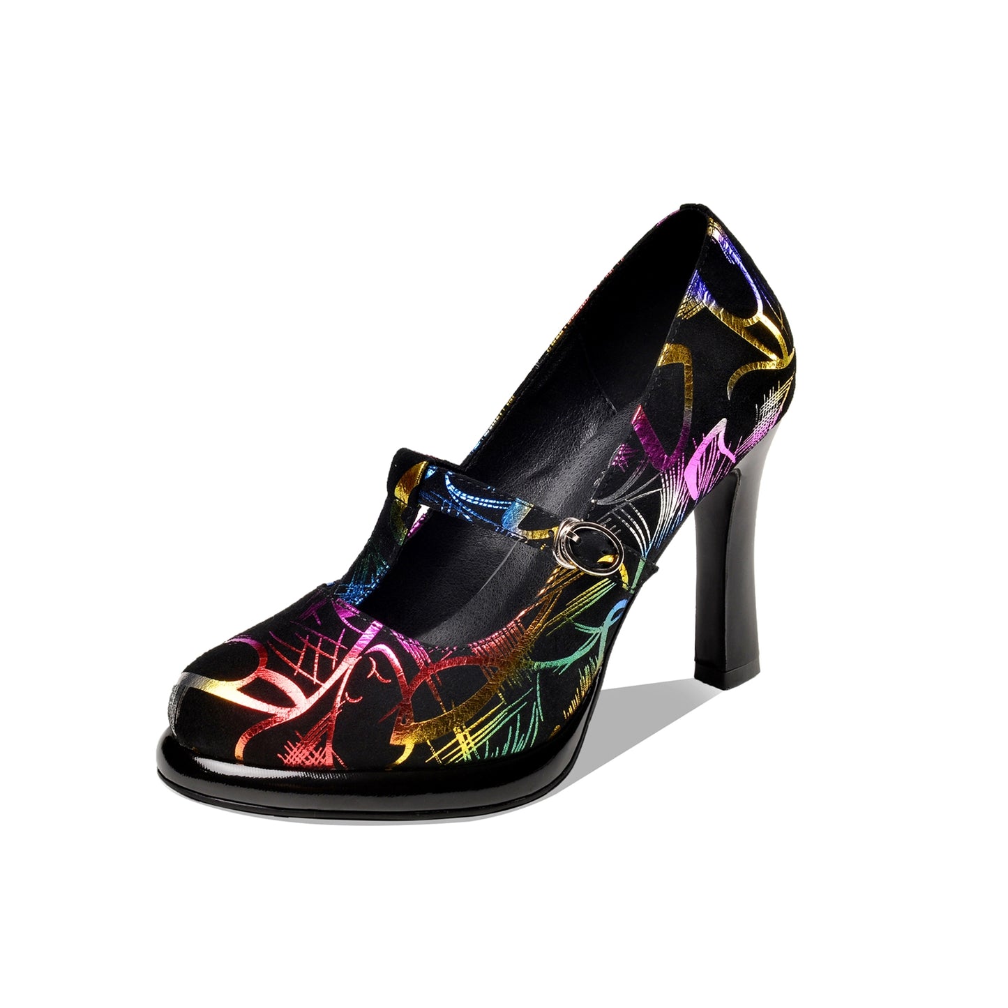 Nine Seven Women's Round Toe Printing Suede Leather Handmade Platfrom Stylish High Heel Pump Shoes