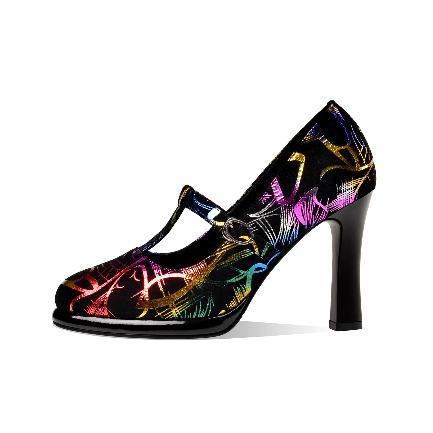 Nine Seven Women's Round Toe Printing Suede Leather Handmade Platfrom Stylish High Heel Pump Shoes