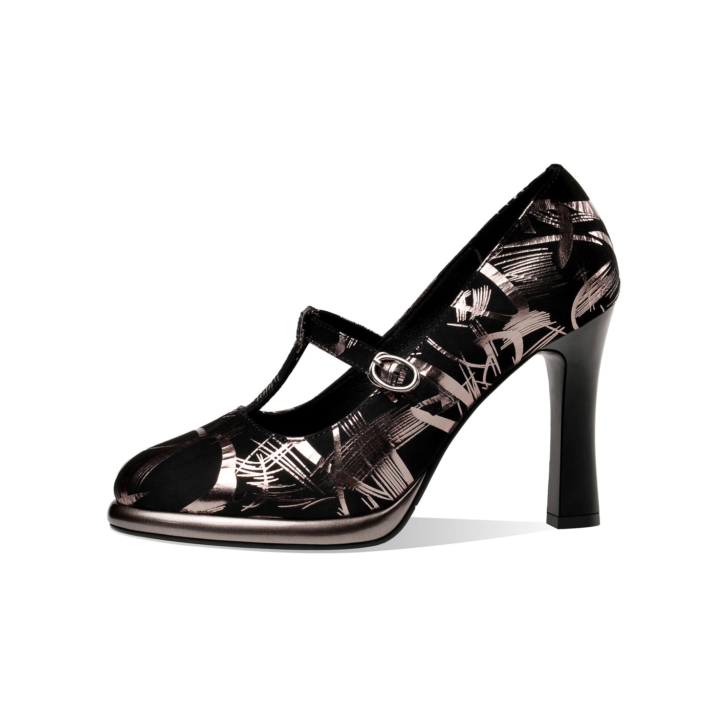 Nine Seven Women's Round Toe Printing Suede Leather Handmade Platfrom Stylish High Heel Pump Shoes
