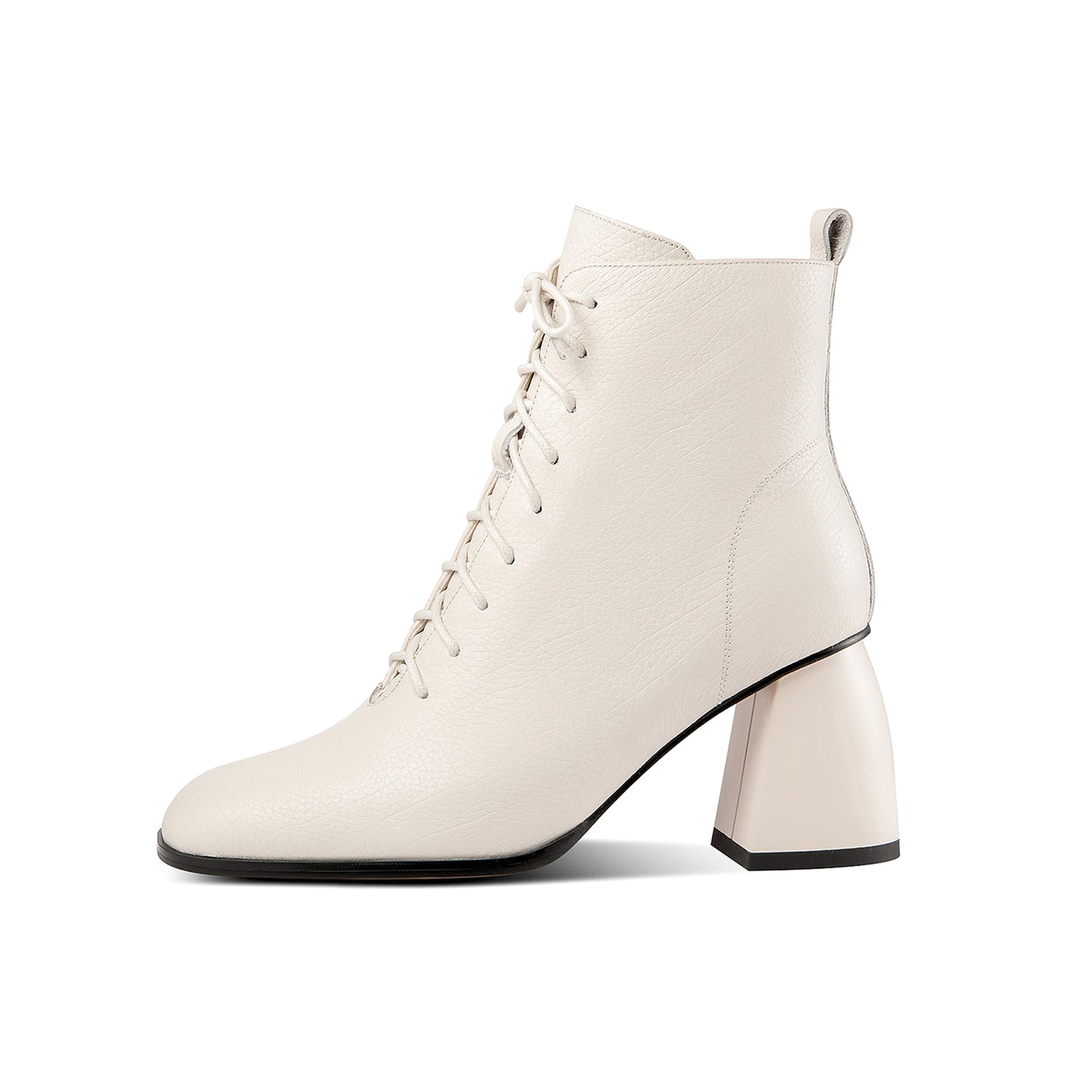 Nine Seven Women's Genuine Leather Square Toe Handmade Selftie Side Zipper Mid Chunky Heels Chic Ankle Boots