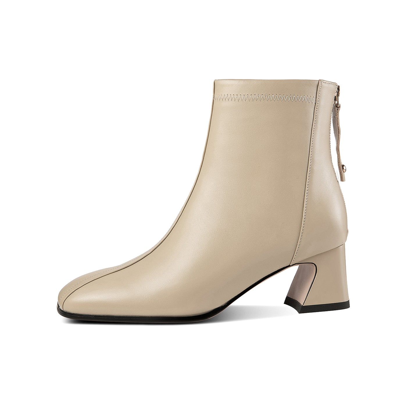 Nine Seven Handmade Women's Genuine Leather Back Zipper Square Toe Low Chunky Heel Ankle Boots