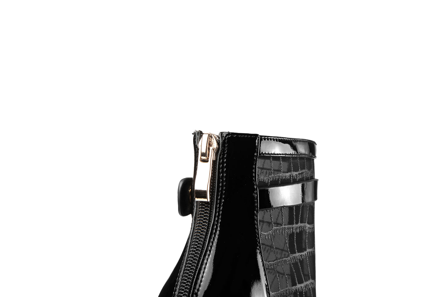 Nine Seven Women's Glossy Patent Leather Handmade Summer Mesh Mid Heel Back Zip Up Ankle Boots with Pointy Toe
