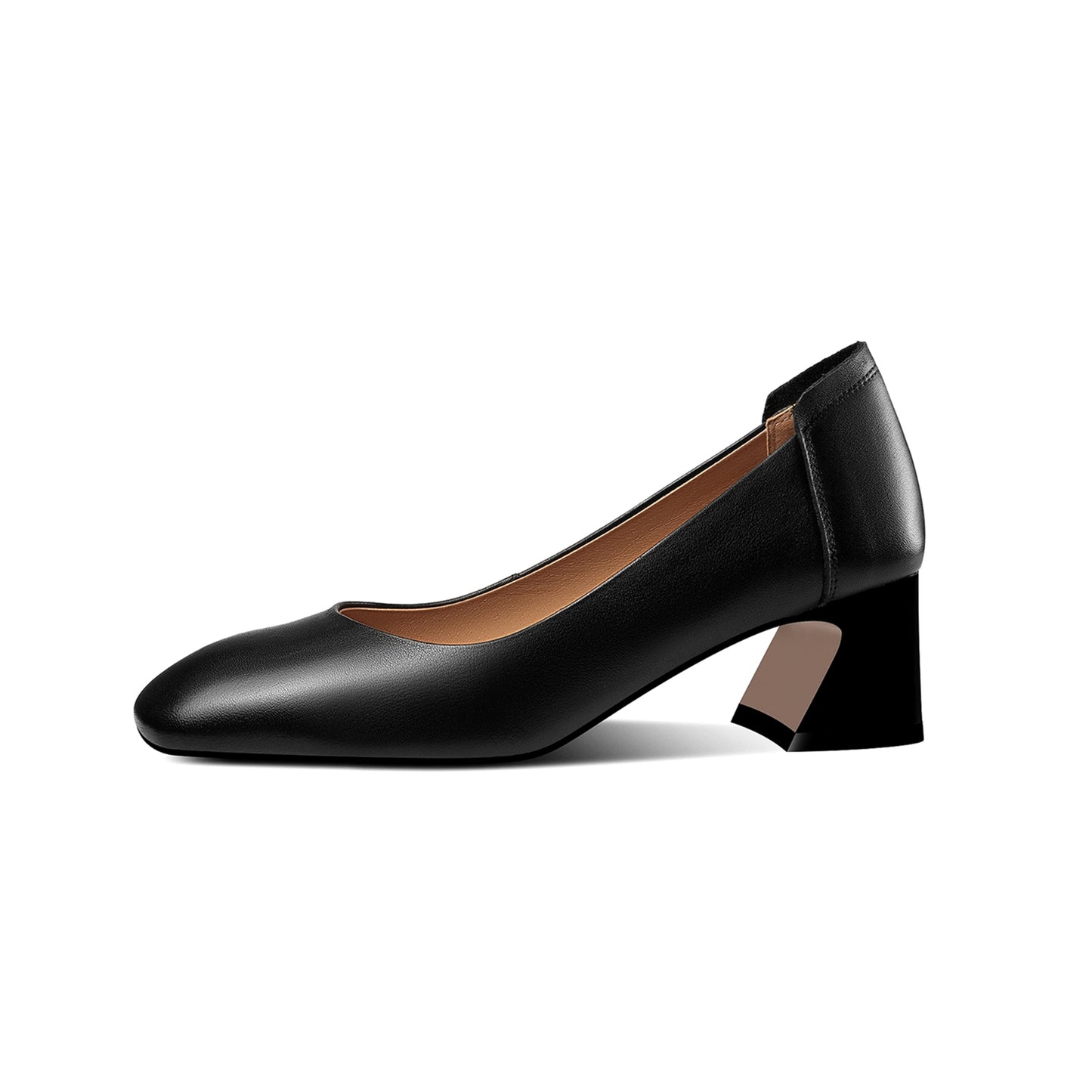Nine Seven Women's Genuine Leather Square Toe Handmade Low Chunky Heel Casual Pumps Shoes