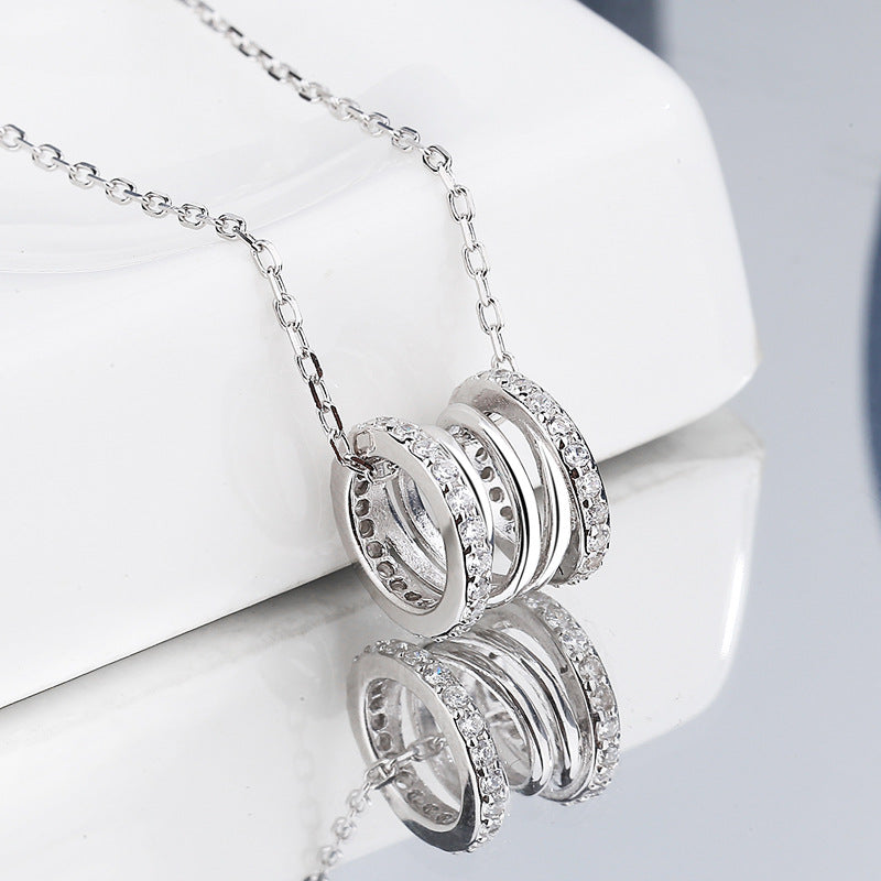 Women's Small Spring Shapped Necklaces S925 Sterling Silver Glitter Pendant Jewelry