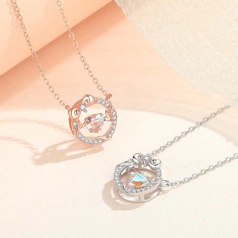 Women's Sweet Colorful Heart Pendant Necklaces S925 Sterling Silver Glitter Jewelry