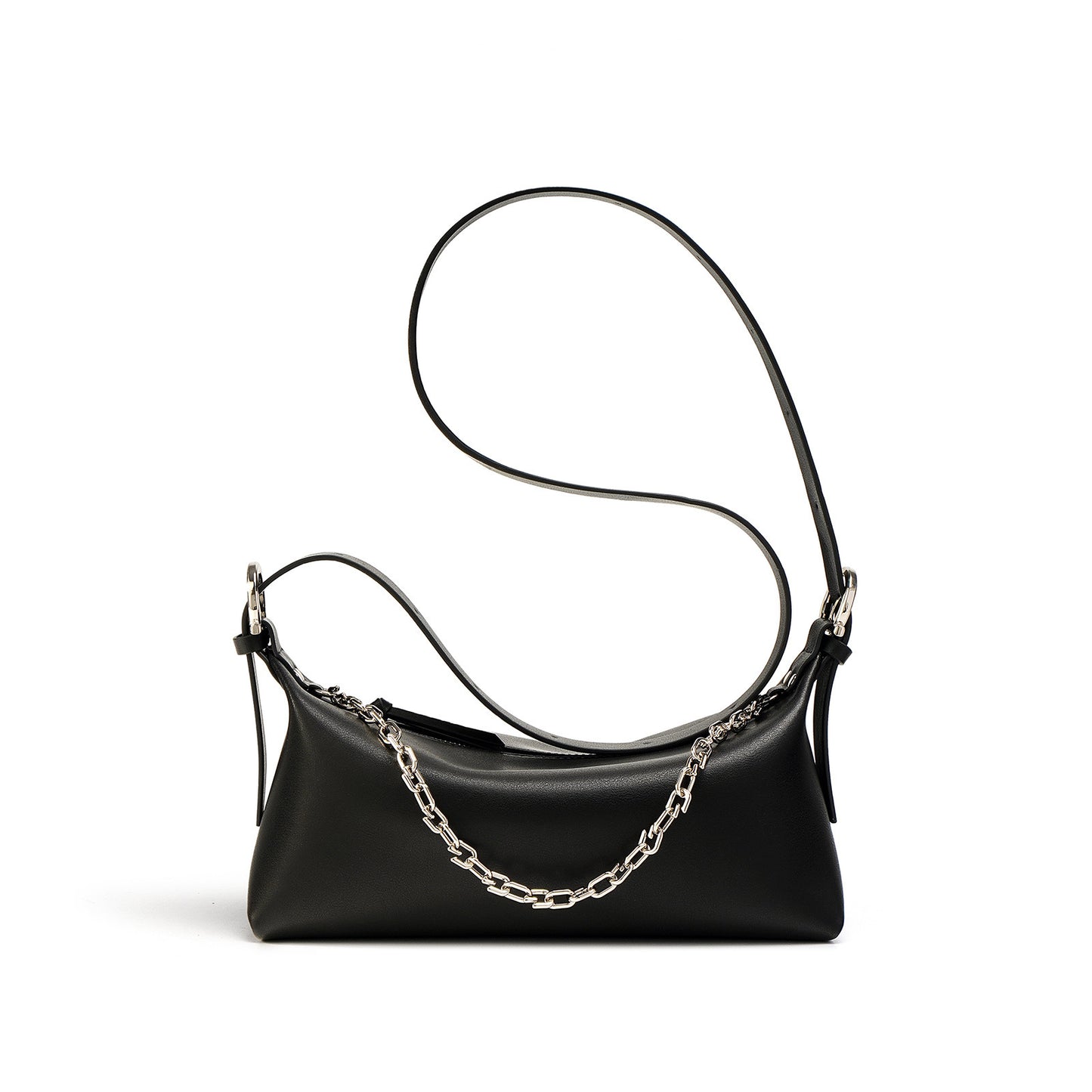 Nine Seven Genuine Leather Women's Handmade Chain Decor Zip Up Shoulder Bag
