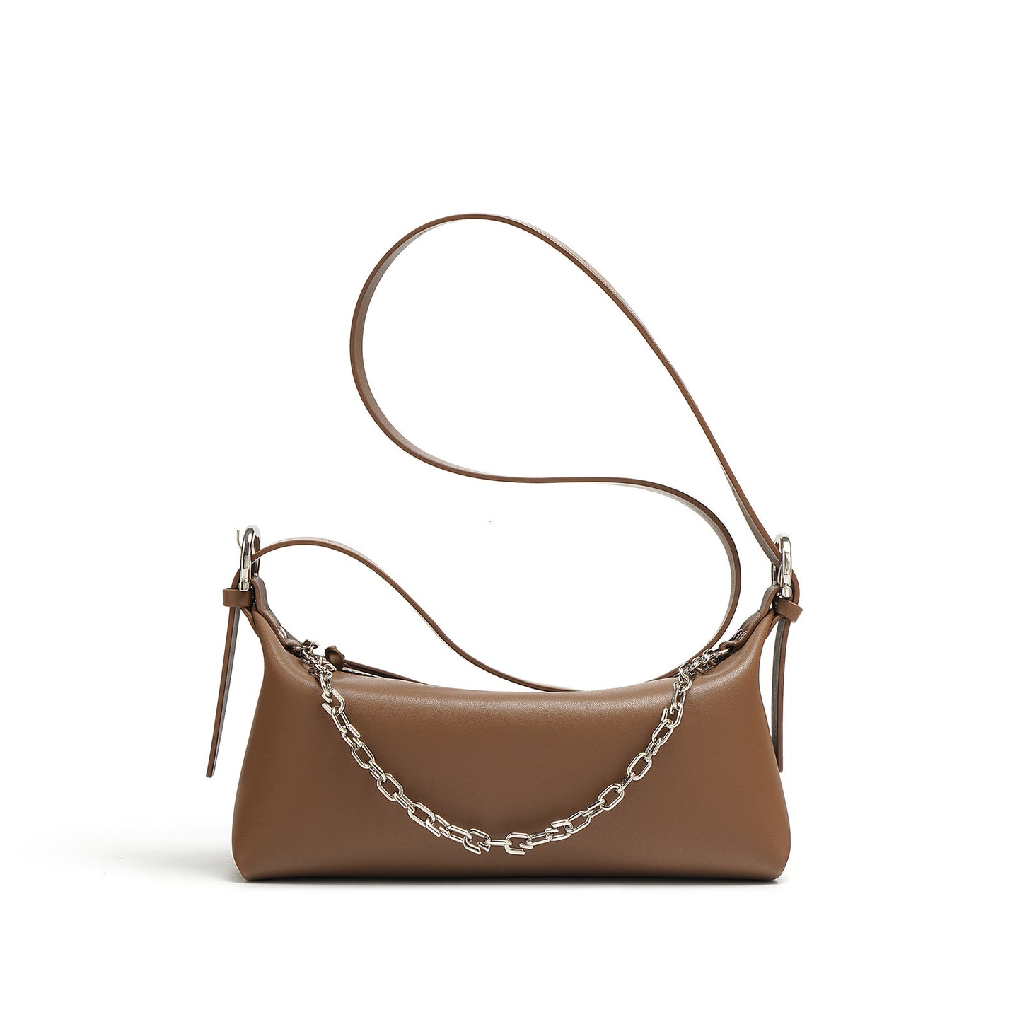 Nine Seven Genuine Leather Women's Handmade Chain Decor Zip Up Shoulder Bag