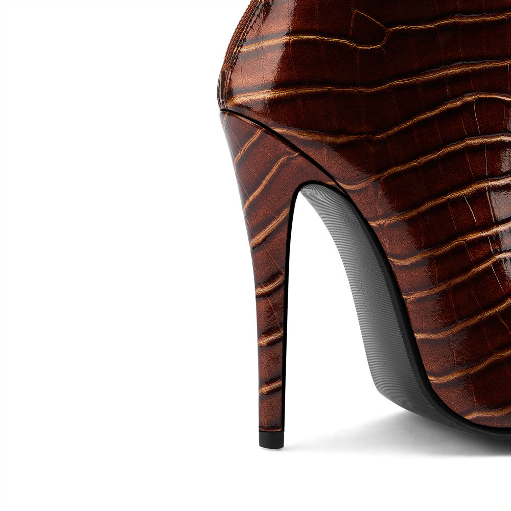 Nine Seven Handmade Women's Glossy Microfiber Leather Pointed Toe Sexy Super High Stiletto Back Zip Knee High Boots