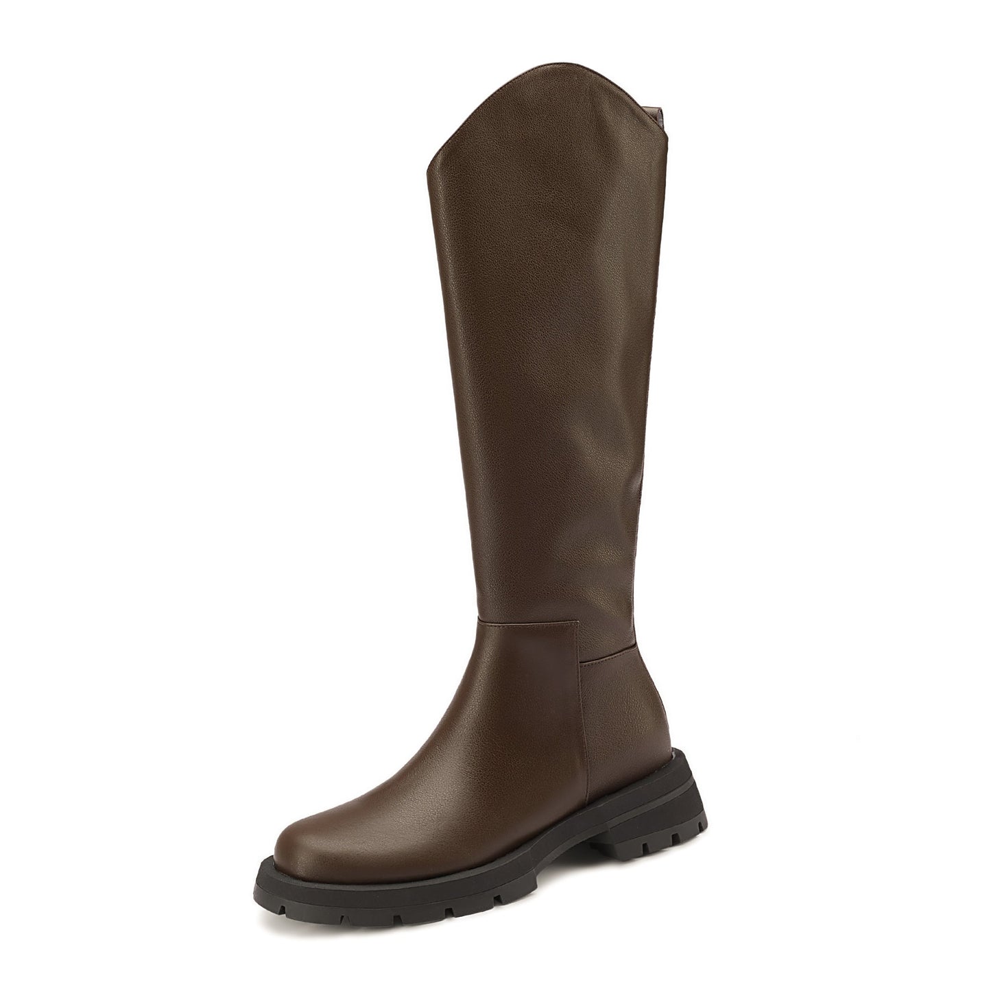 Nine Seven Women's Genuine Leather Round Toe Handmade Platform Side Zipper Chic Irregular Knight Boots