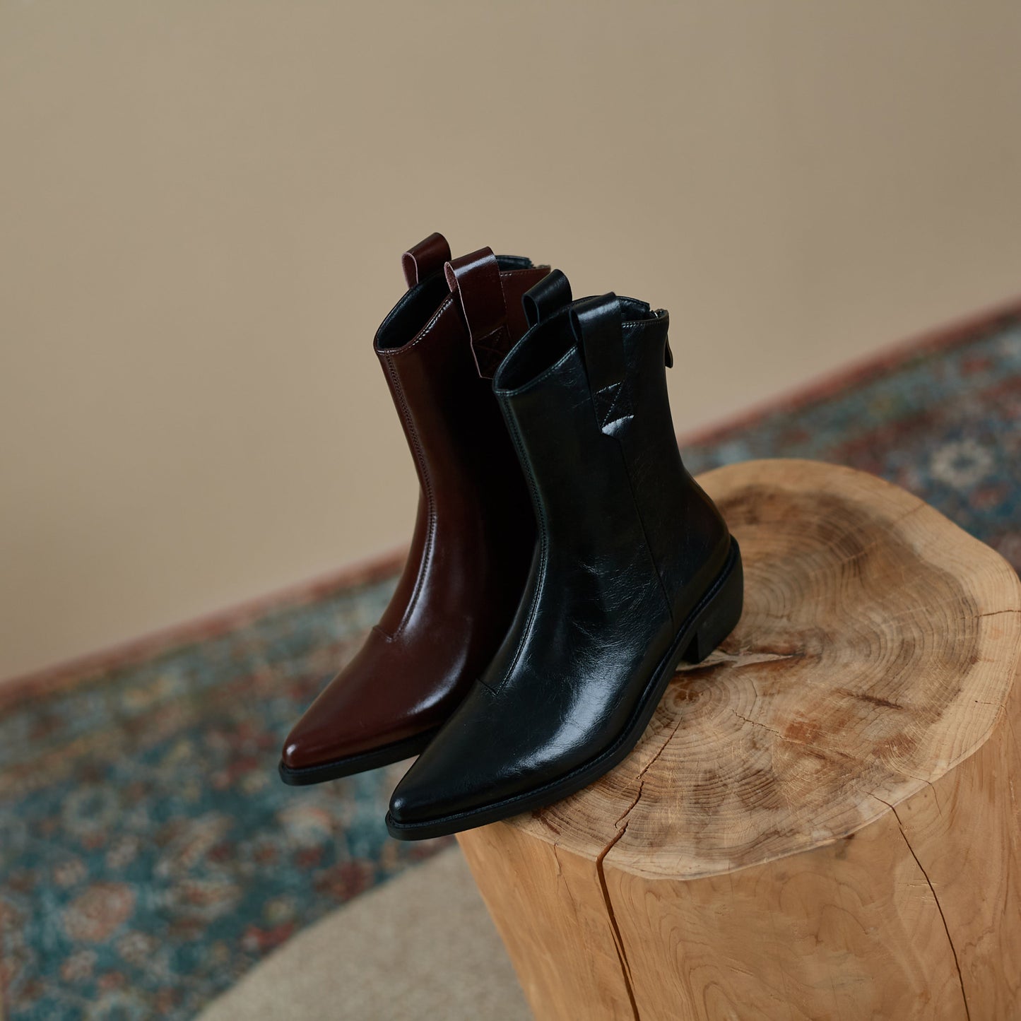 Nine Seven Genuine Leather Women's Pointed Toe Back Zip Up Handmade Chunky Heels Stylish Western Boots