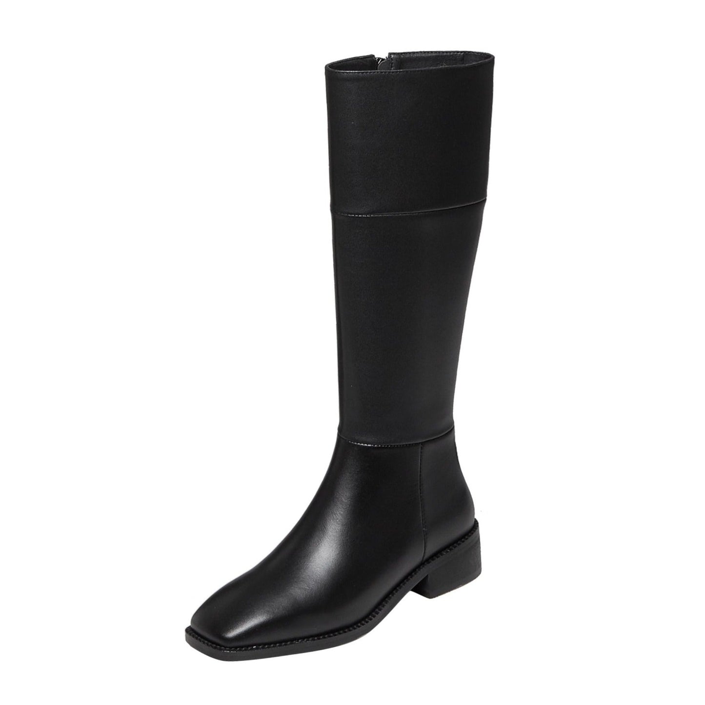 Nine Seven Handmade Women's Genuine Leather Comfortable Chunky Heel Side Zip Up Classic Square Toe Stylish Knee-High Boots