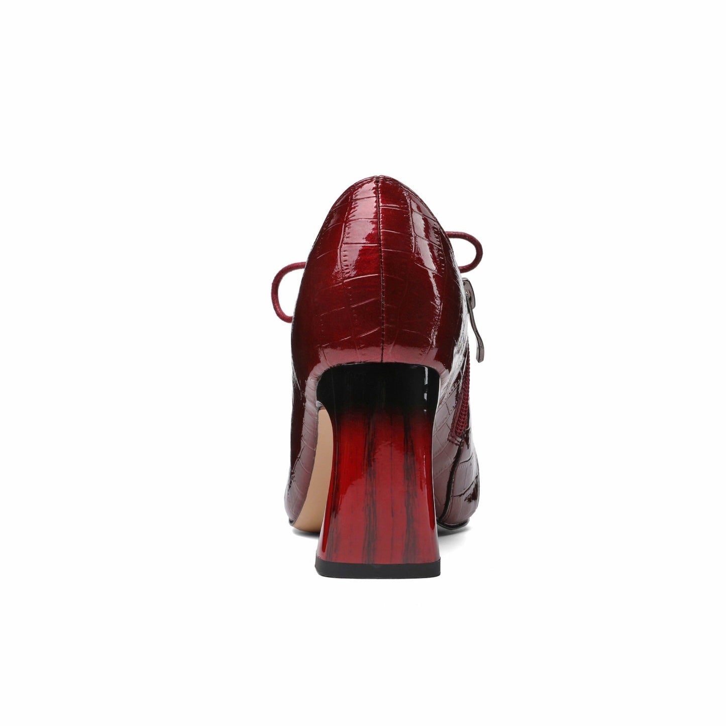 Nine Seven Patent Leather Women's Handmade Pointed Lace Up Toe High Spool Heel Side Zip Retro Pumps