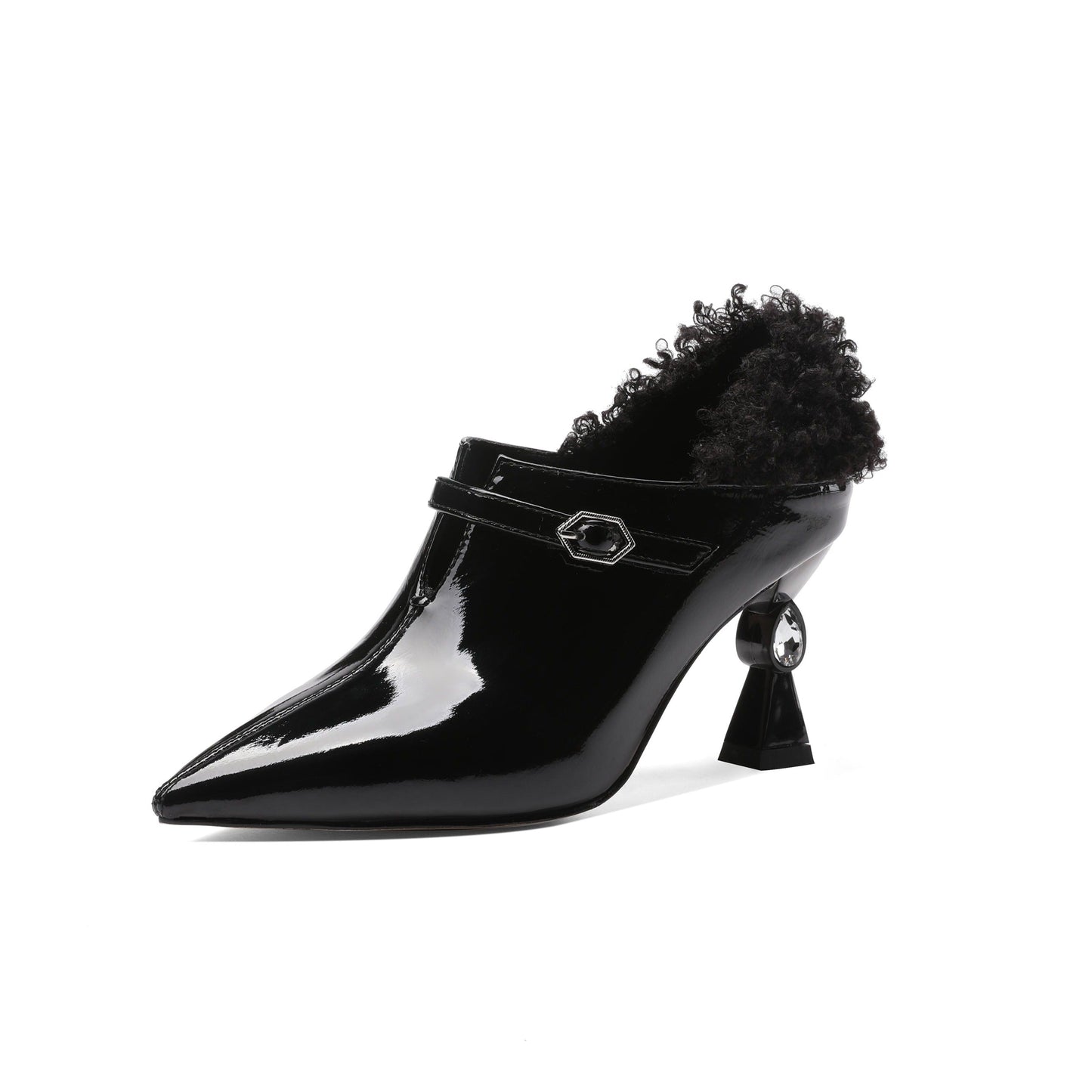 Nine Seven Women's Genuine/Patent Leather Handmade Exquisite High Heel Pointed Toe Graceful Slip On V-Shaped Pump Shoes with Buckle