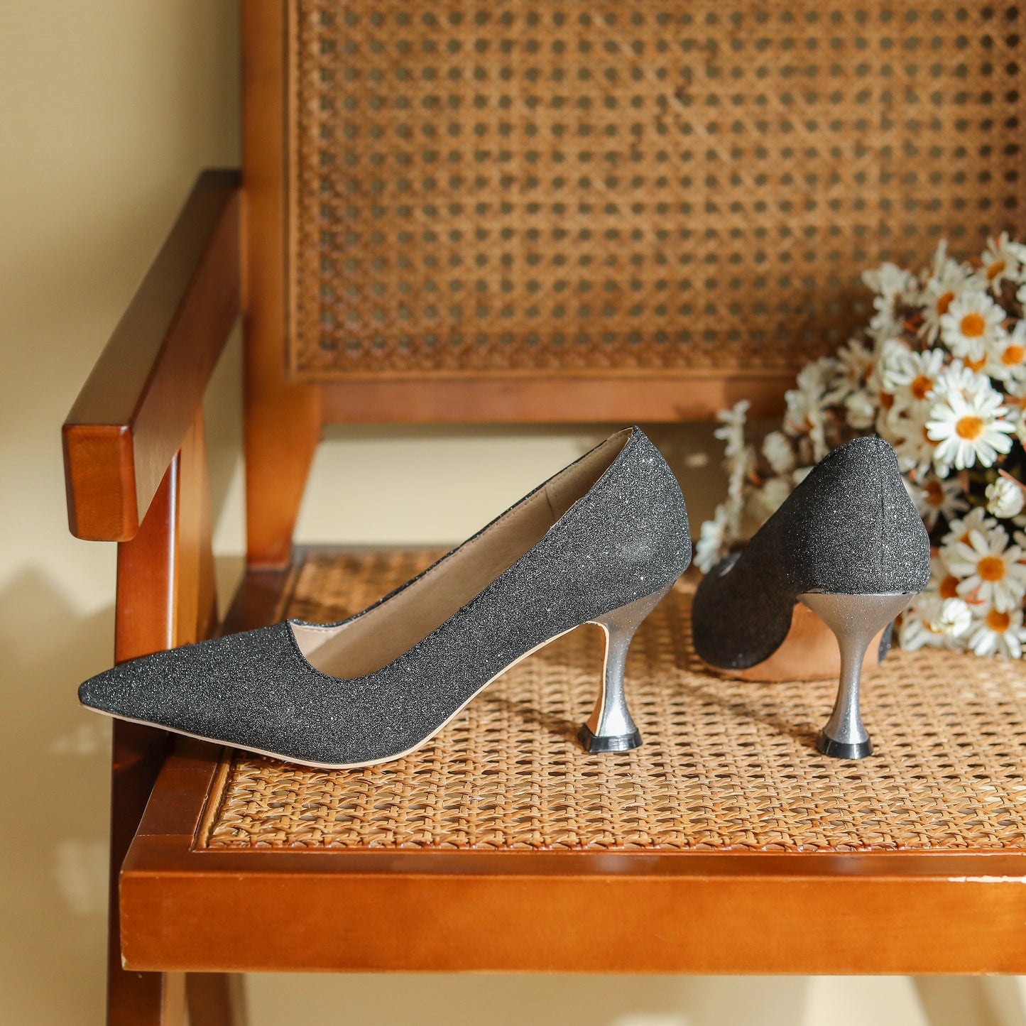 Nine Seven Women's Handmade Pointed Toe Glitter High Heel Weeding Pumps Shoes