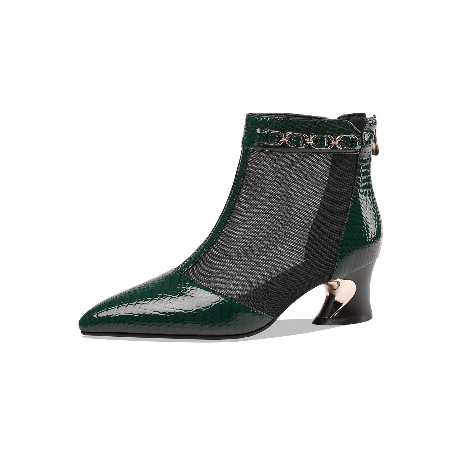 Nine Seven Genuine Leather and Mesh Women's Handmade Back Zip Pointed Toe Summer Ankle Boots