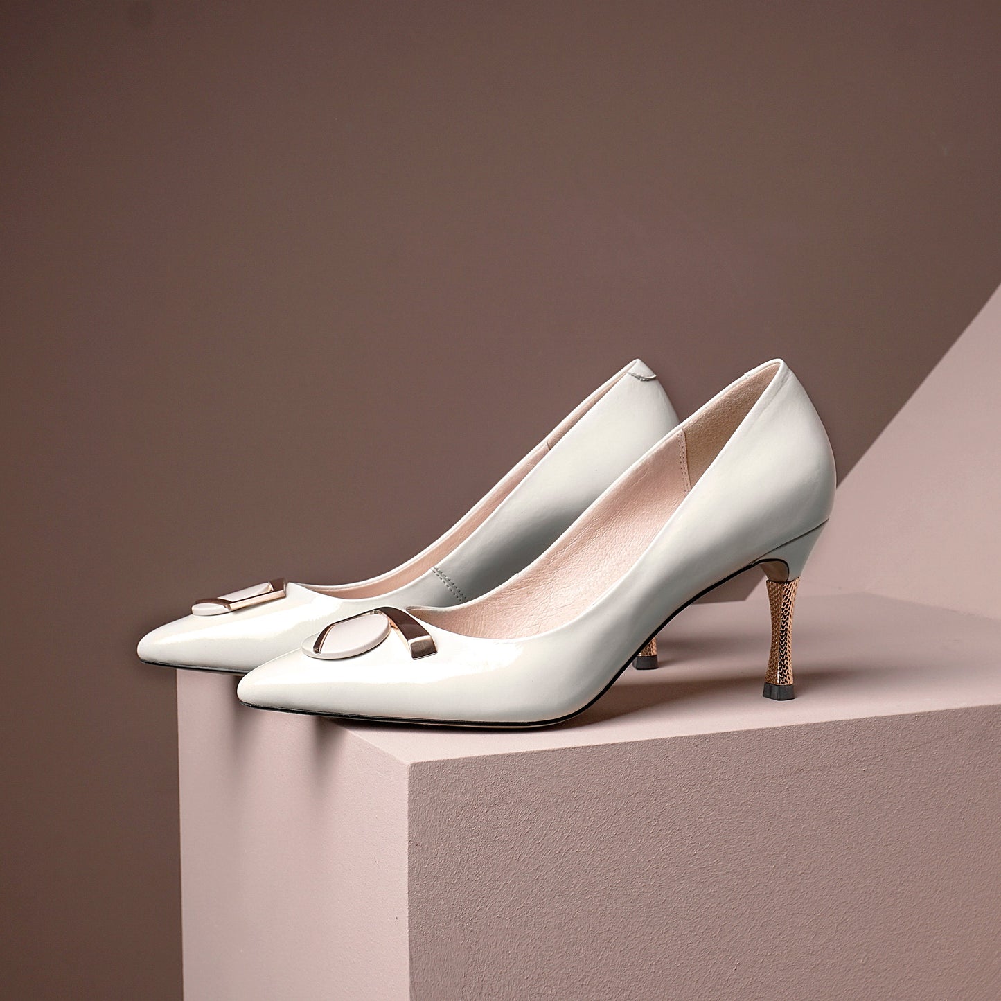 Nine Seven Women's Patent Leather Pointed Toe Handmade Delicate Décor Mid Stiletto Heel Slip On Graceful Pumps