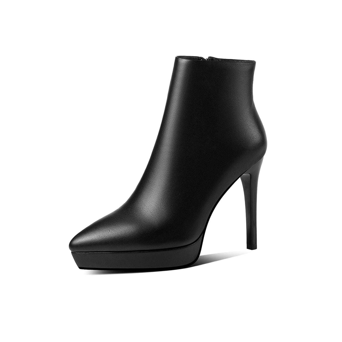 Nine Seven Women's Genuine Leather Pointed Toe Handmade Platform Side Zipper Stiletto High Heels Chic Ankle Boots