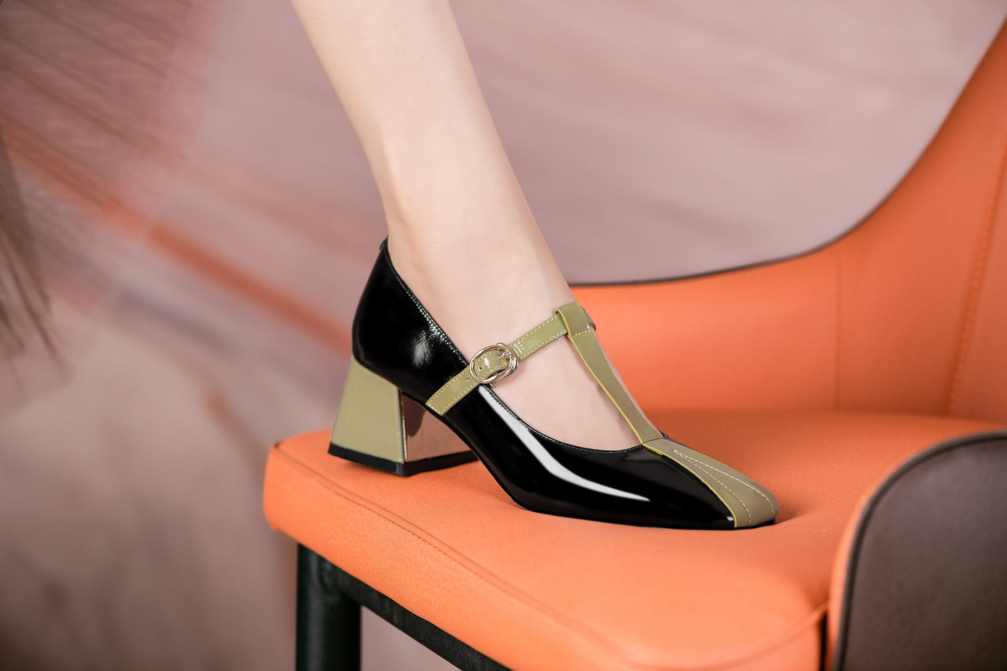 Nine Seven Women's Handmade Patent Leather Square Toe Chunky Heel T-Shaped Assorted Color Mary Jane Pumps