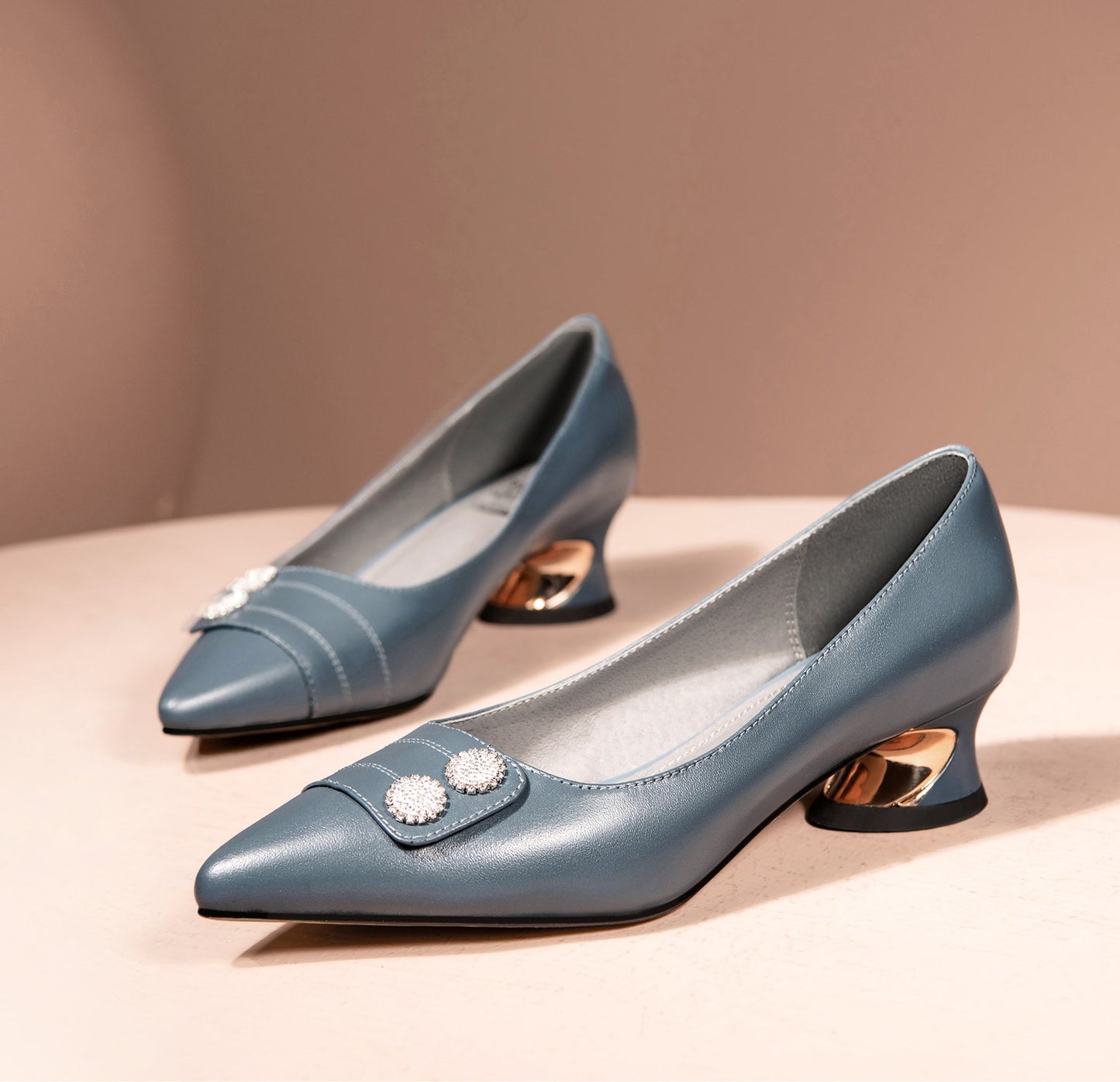 Nine Seven Women's Genuine Leather Pointed Toe Handmade Comfortable Low Heel Loafer Pumps