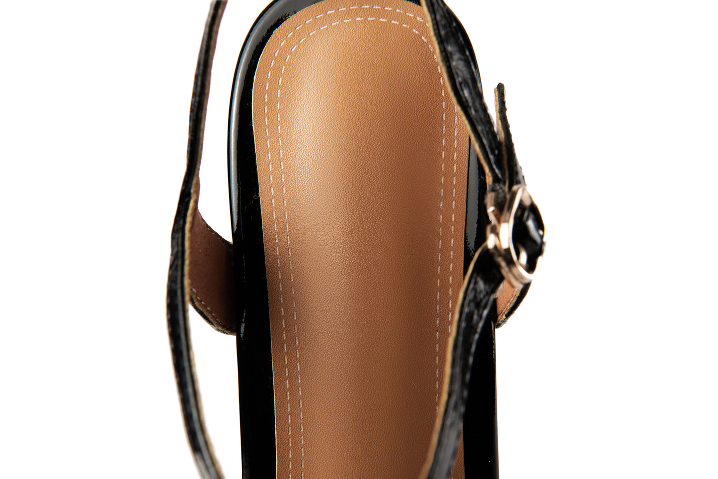 Nine Seven Patent Leather Handmade Women's Glitter Pattern Buckle High Spool Heel Platform Transparent Weeding Shoes