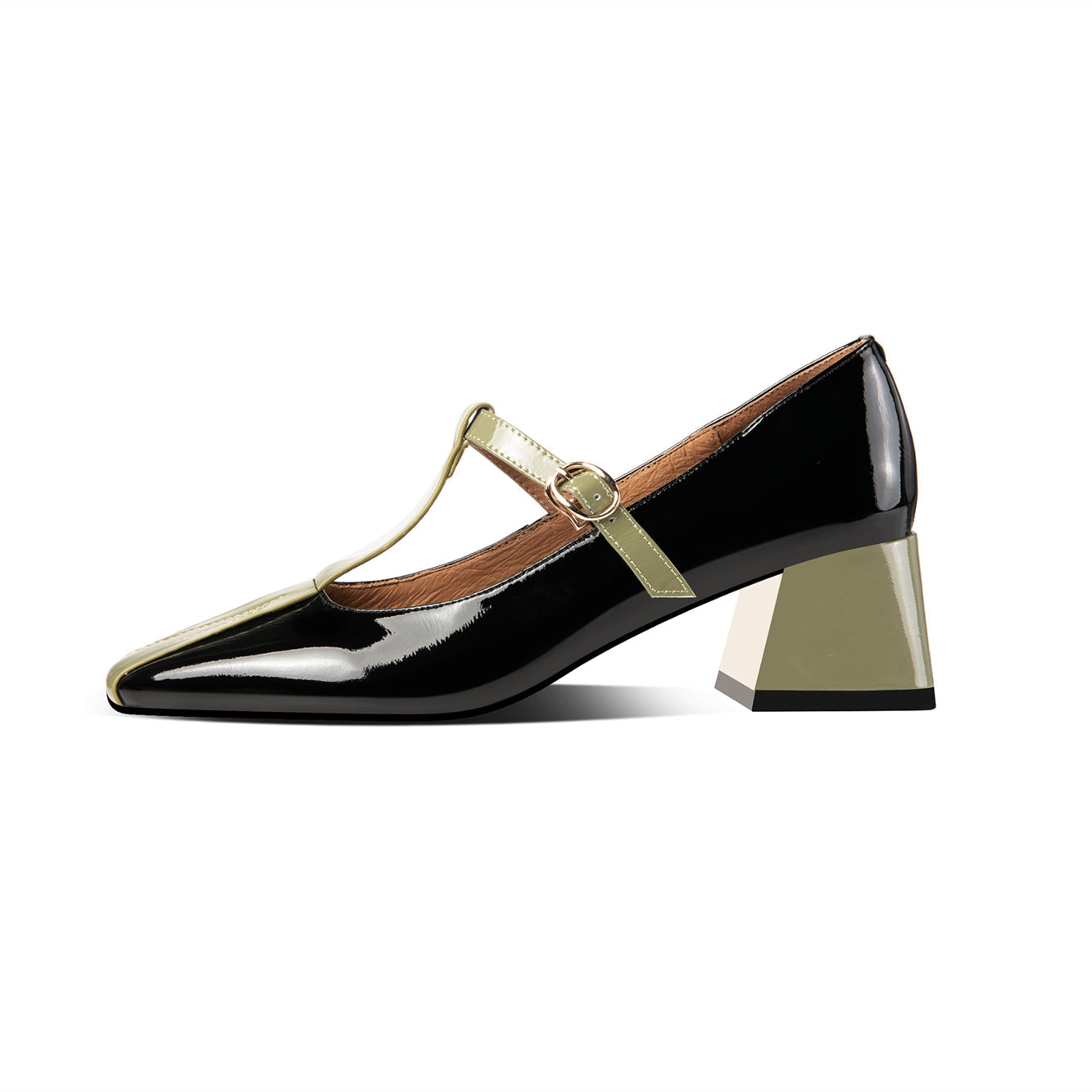 Nine Seven Women's Handmade Patent Leather Square Toe Chunky Heel T-Shaped Assorted Color Mary Jane Pumps