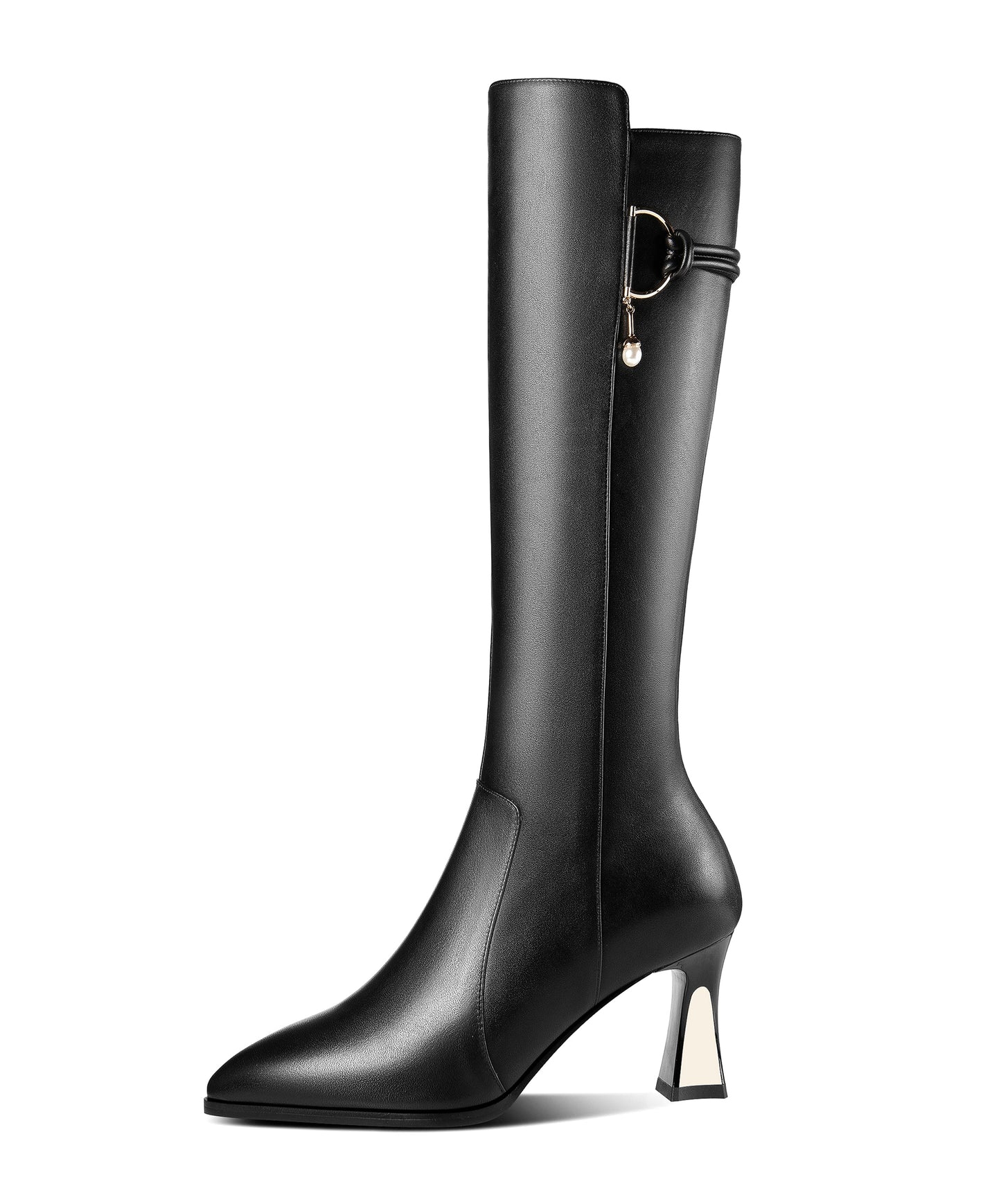 Nine Seven Handmade Women's Genuine Leather Side Zip Up Mid Heel Pointed Toe Stylish Knee High Boots