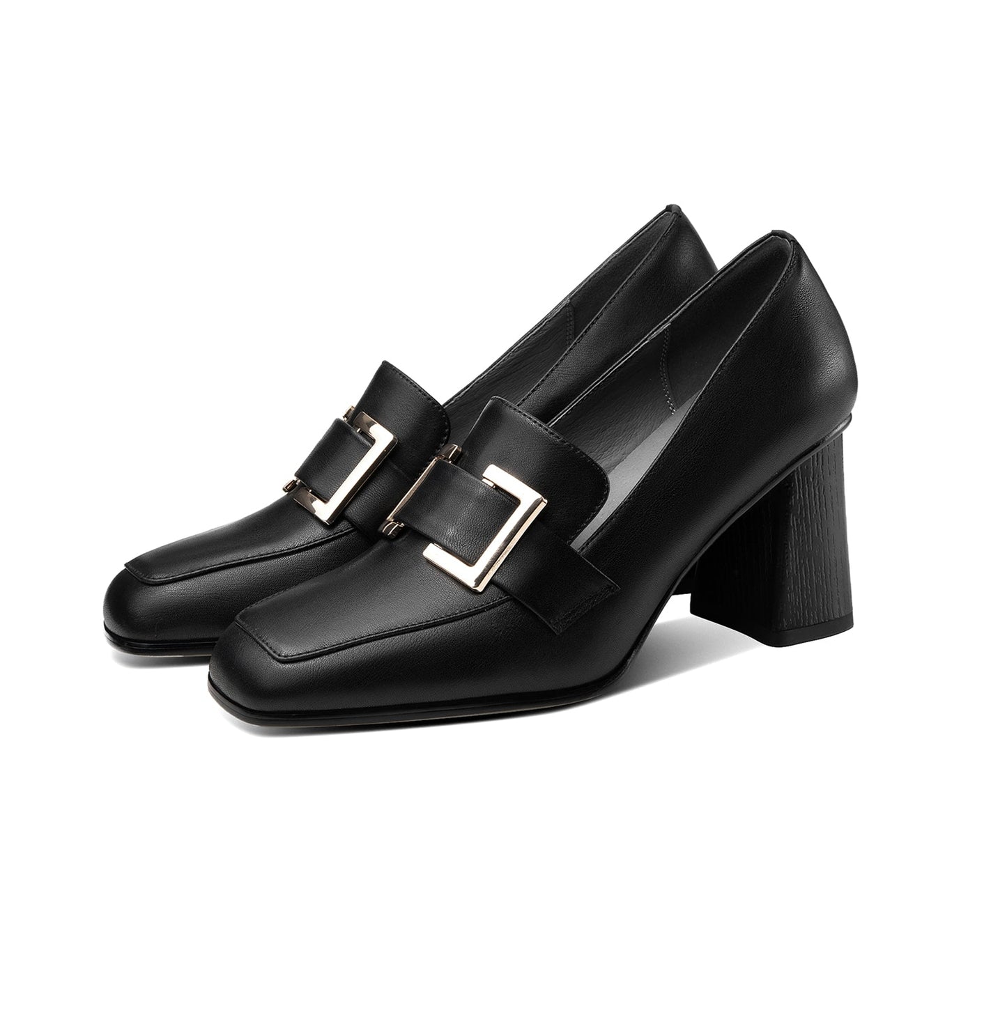 Nine Seven Women's Handmade Genuine Leather Block Heel Square Toe Pumps Shoes with Modern Pattern