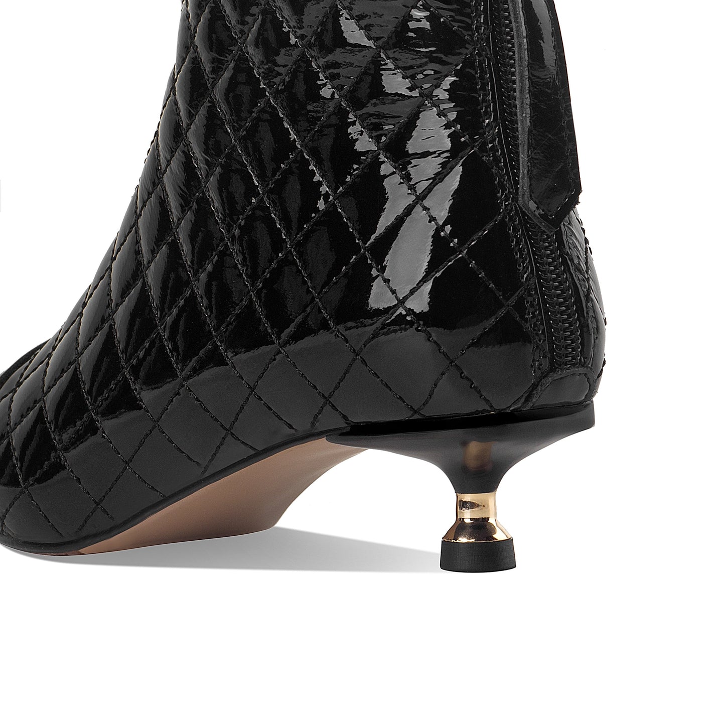 Nine Seven Women's Genuine Leather Pointed Toe Handmade Plaid Stylish Kitten Heel Back Zipper Bootie