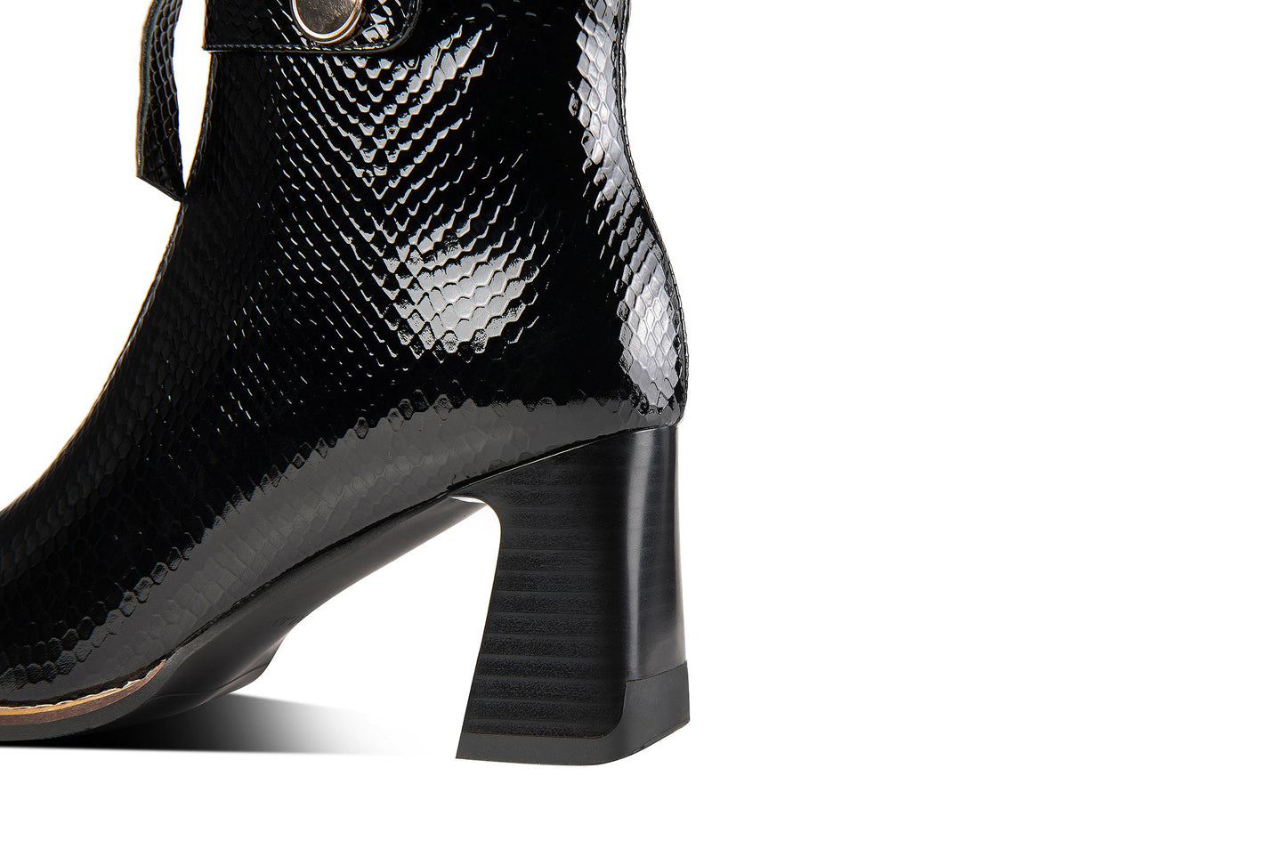 Nine Seven Genuine Leather Women's Handmade Chunky Heel Side Zip Up Square Toe Ankle Boots with Front Zipper Decor