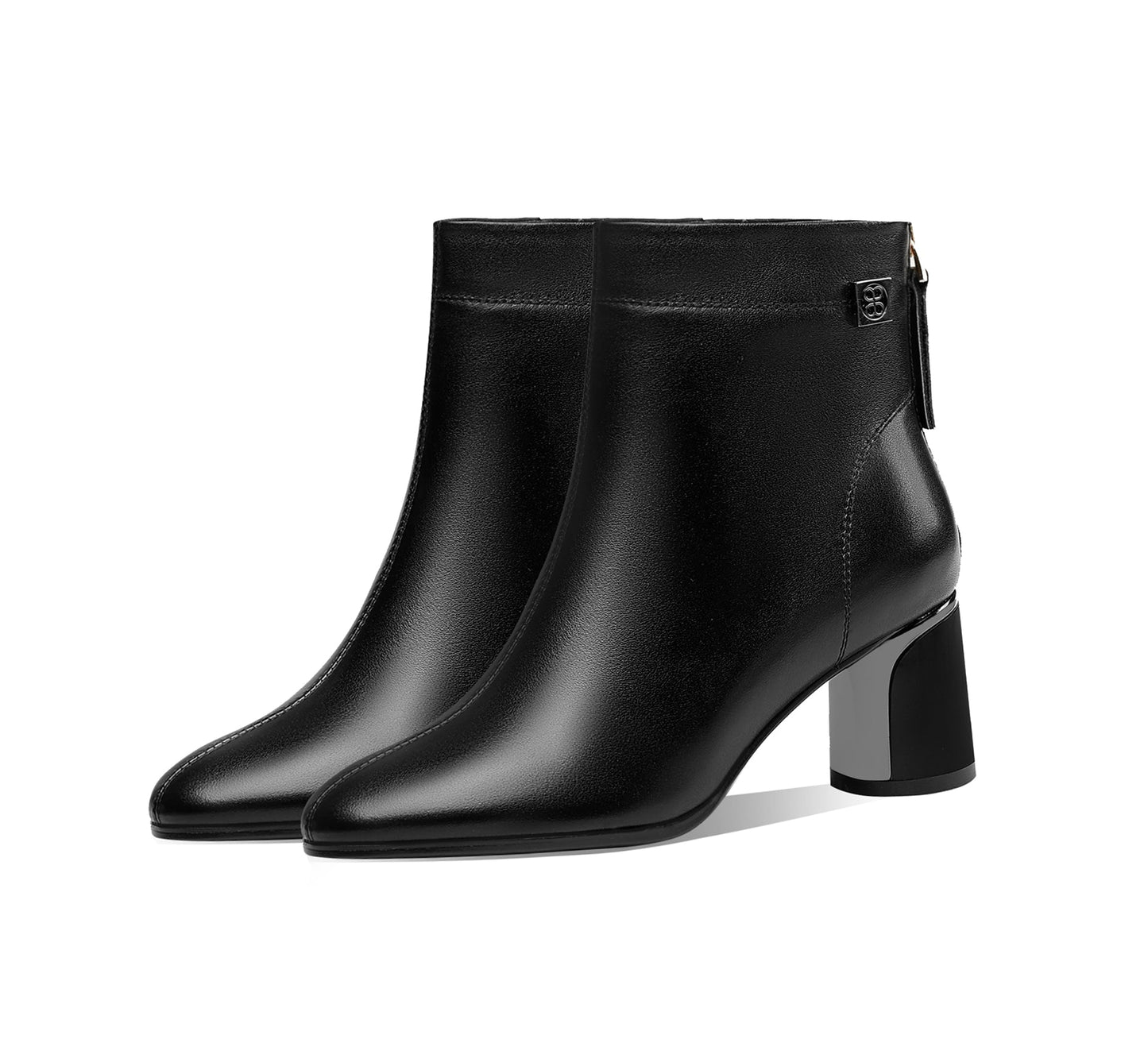 Nine Seven Women's Round Toe Genuine Leather Handmade Cone Heels Back Zip Up Classic Ankle Boots