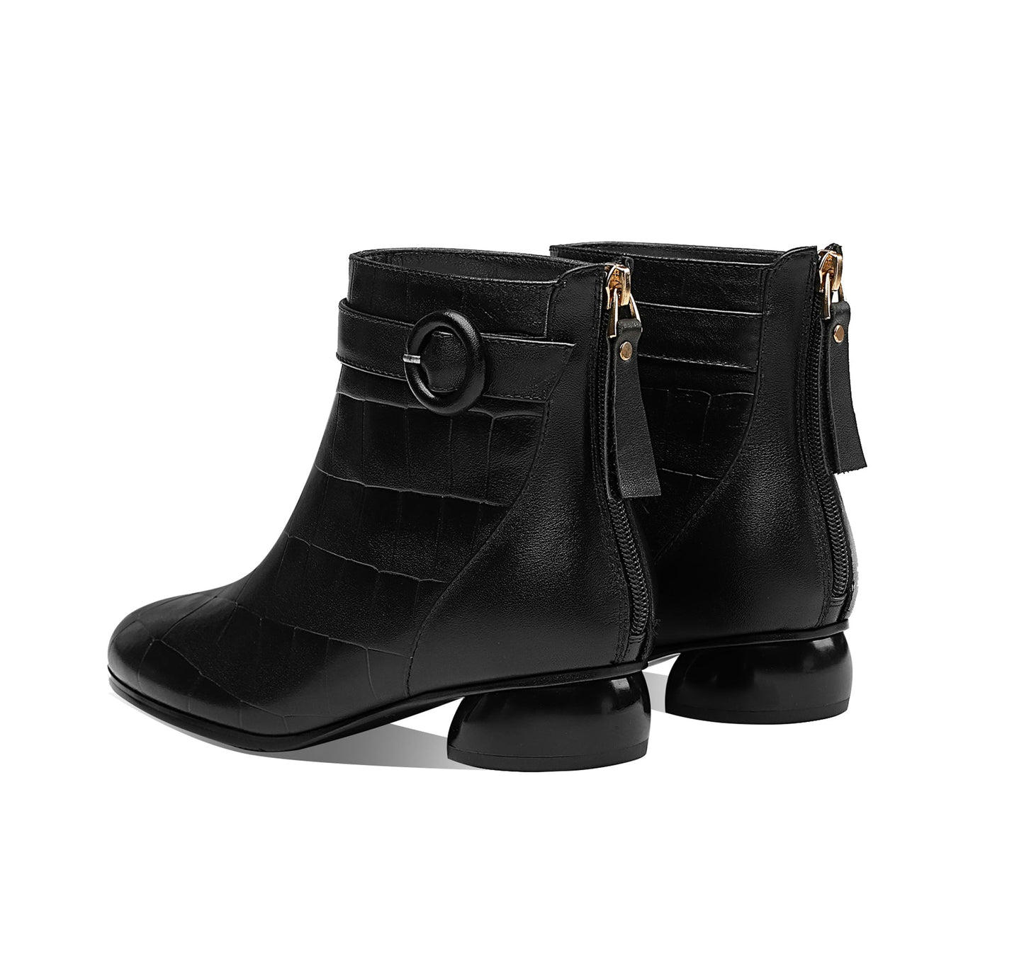 Nine Seven Women's Round Toe Genuine Leather Handmade Buckle Zip Up Casual Flat Ankle Boots