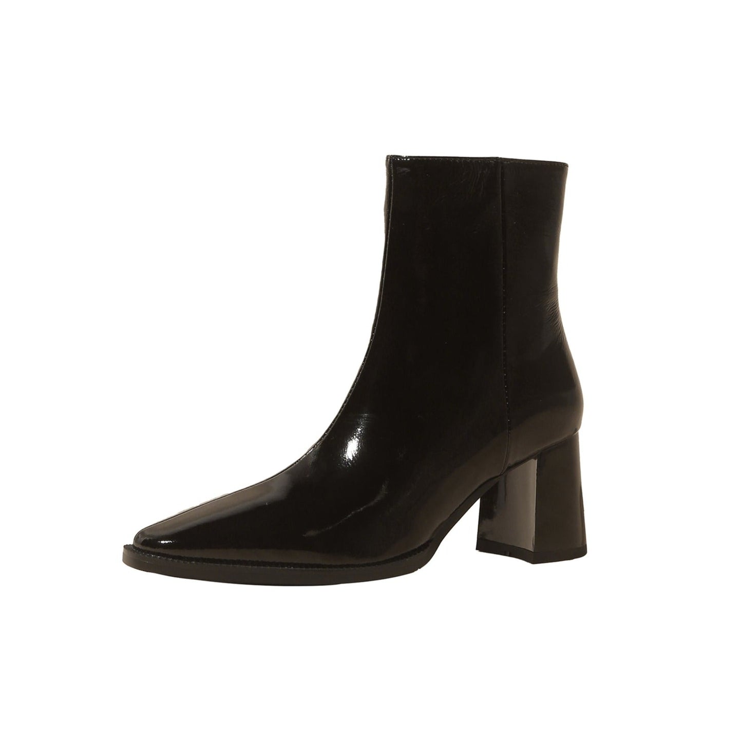 Nine Seven Women's Handmade Glossy Genuine Leather Pointed Toe Side Zipper Mid Block Heel Ankle Boots