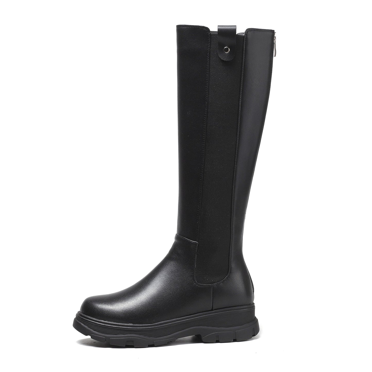 Nine Seven Women's Genuine Leather Round Toe Handmade Platform Back Zipper Stylish Knee High Boots