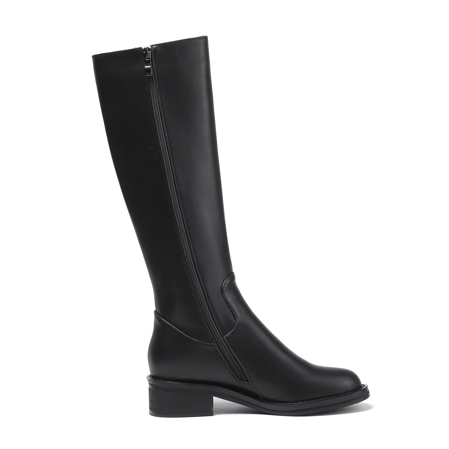 Nine Seven Round Toe Genuine Leather Handmade Side Zipper Comfort Low Chunky Heels Women's Knee High Boots