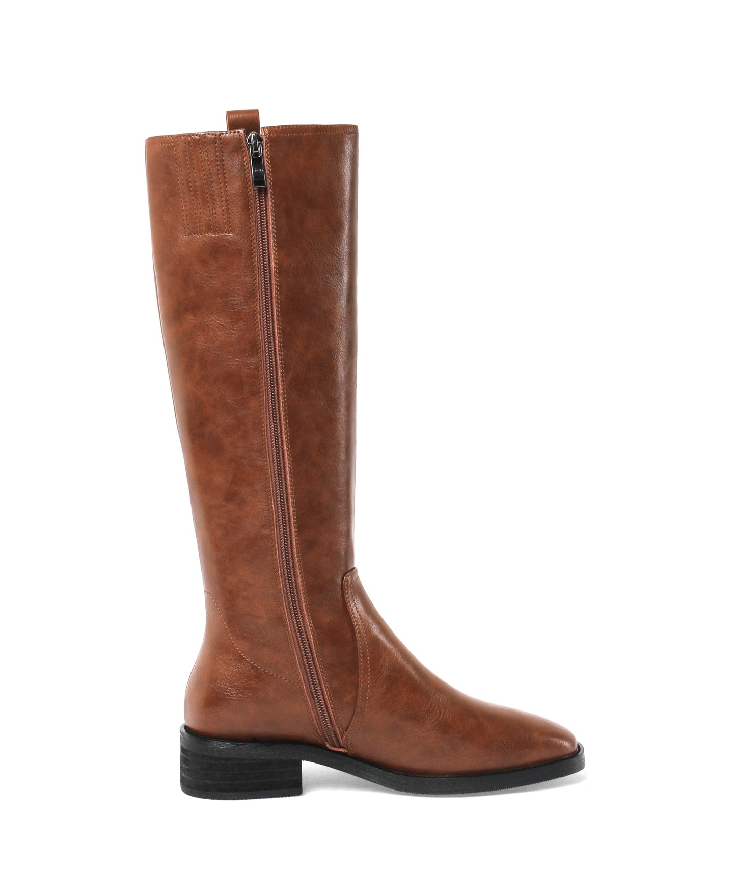 Nine Seven Women's Handmade Genuine Leather Round Toe Low Block Heel Side Zip Up Western Style Knee High Riding Boots