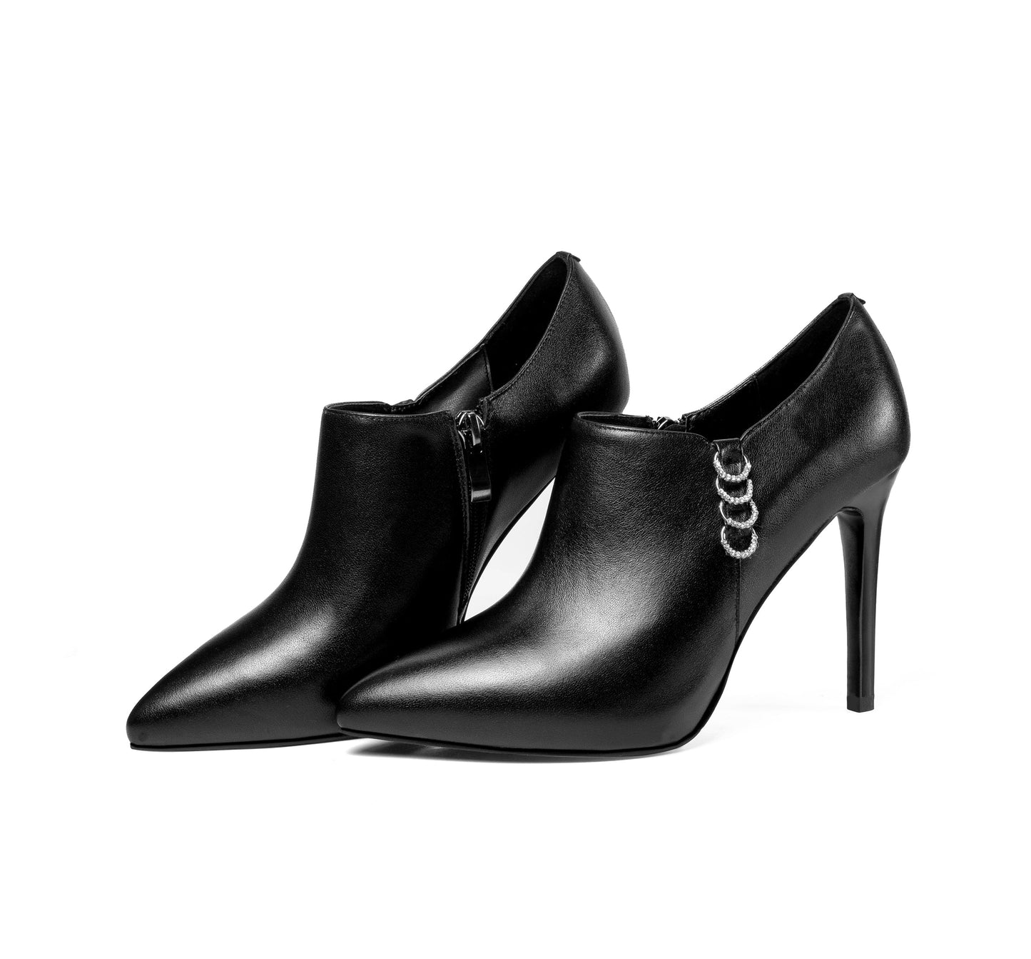 Nine Seven Women's Genuine Leather Pointed Toe Handmade Side Zipper Stiletto High Heels Elegant Pumps Shoes