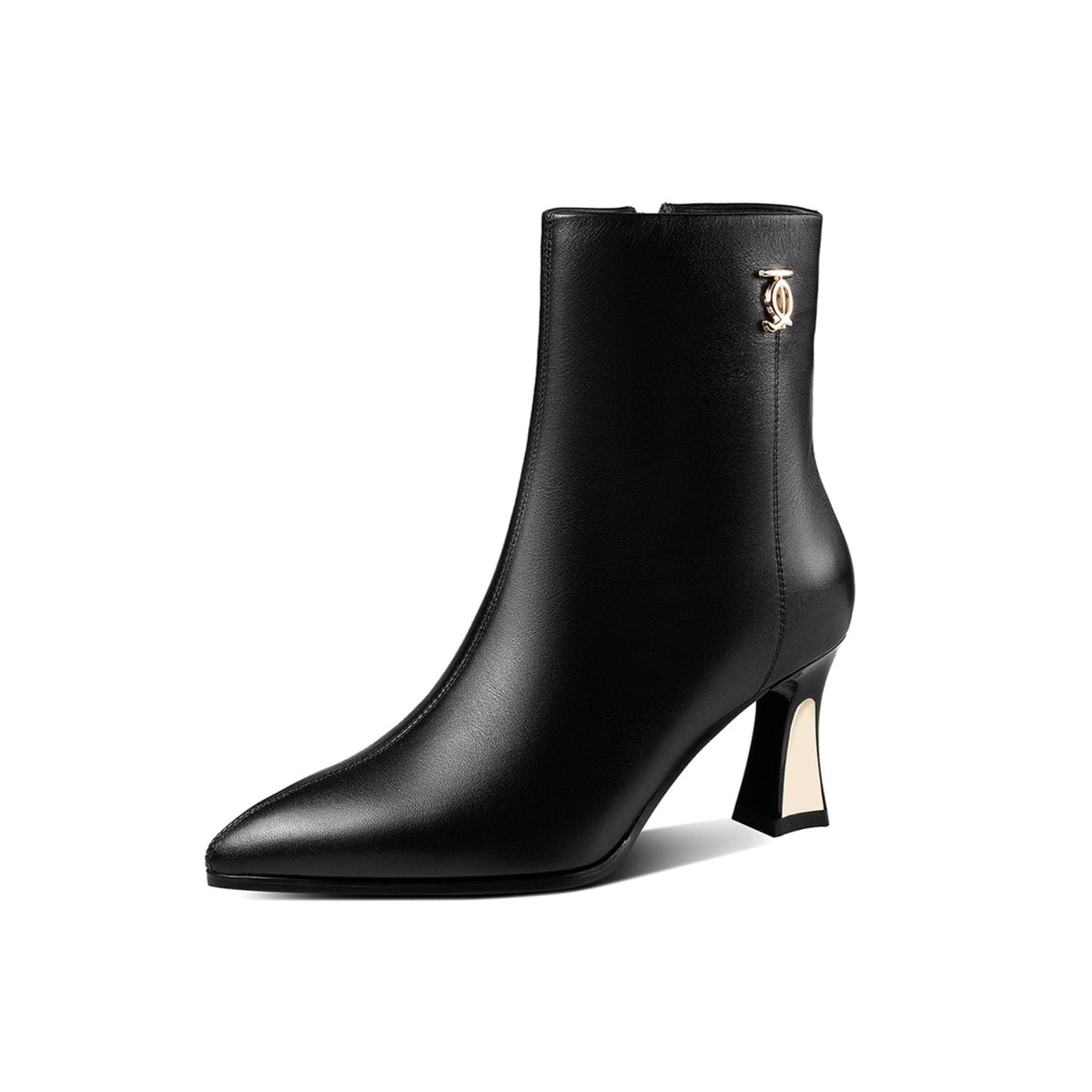 Nine Seven Women's Handmade Genuine Leather Side Zip Up Mid Heel Pointed Toe Elegant Ankle Booties
