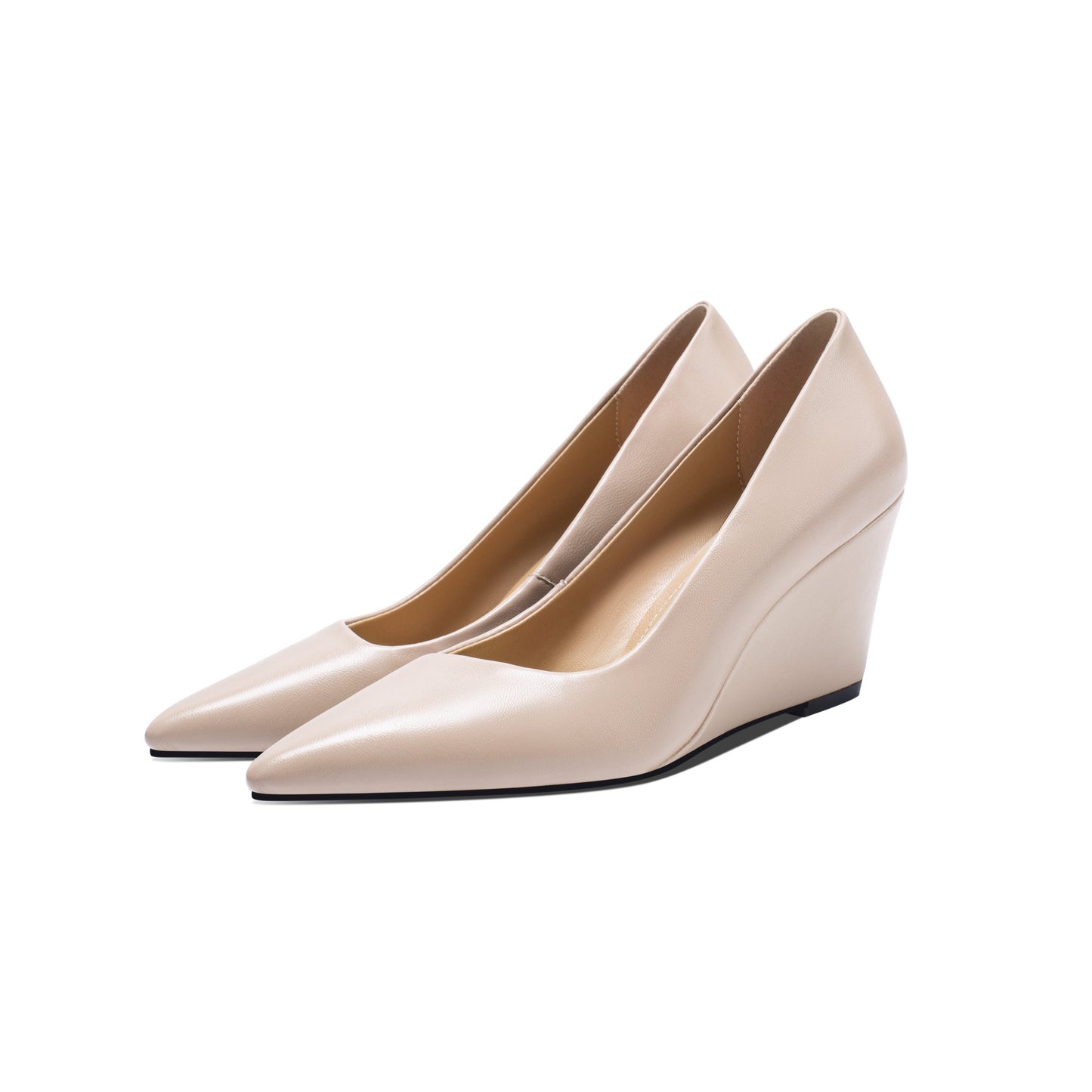 Nine Seven Genuine Leather Women's Handmade Pointed Toe Comfortable Wedge Heel Slip On Pump Shoes