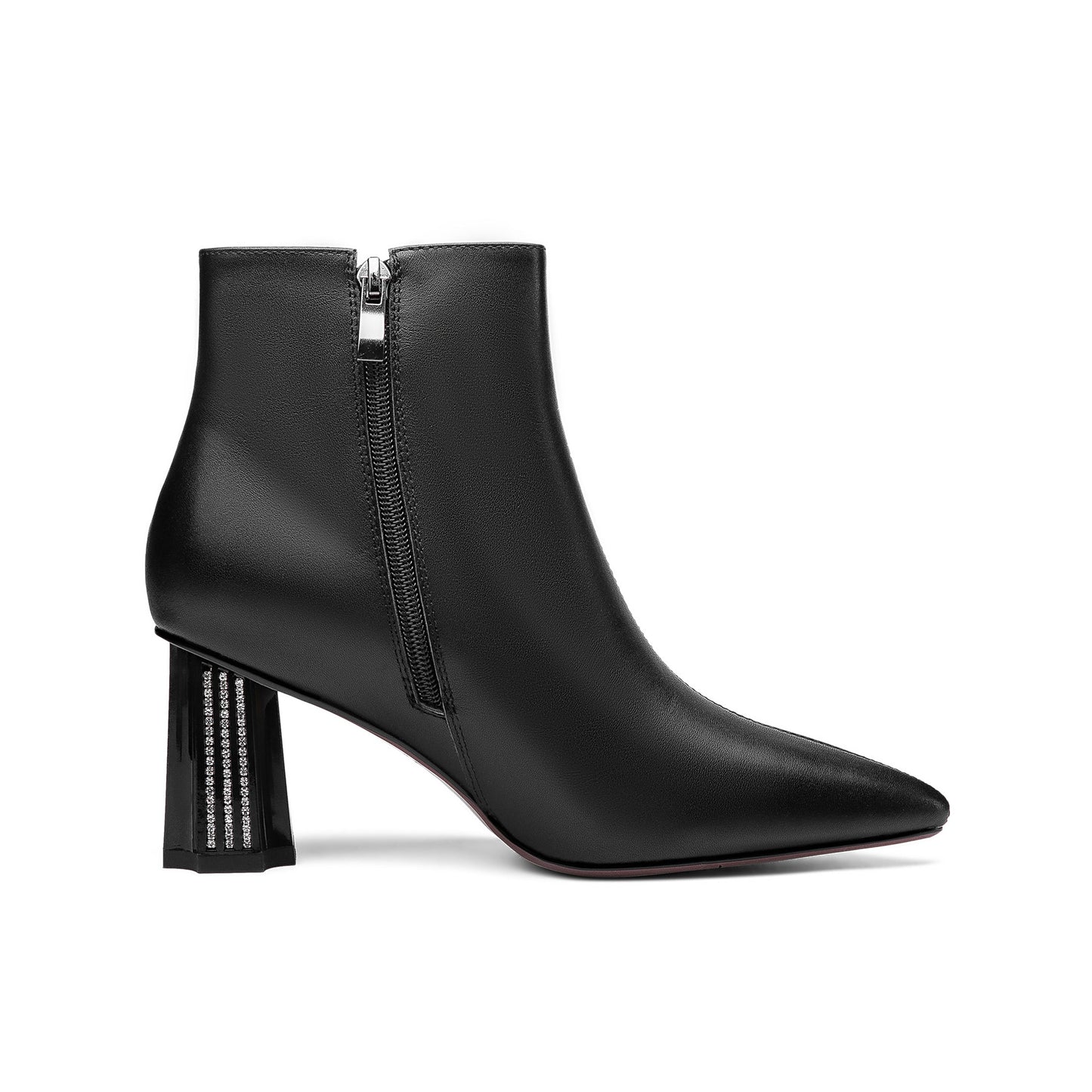 Nine Seven Women's Genuine Leather Handmade Comfortable Mid Block Heel Pointed Toe Side Zip Up Dressing Boots with Bowtie Decor