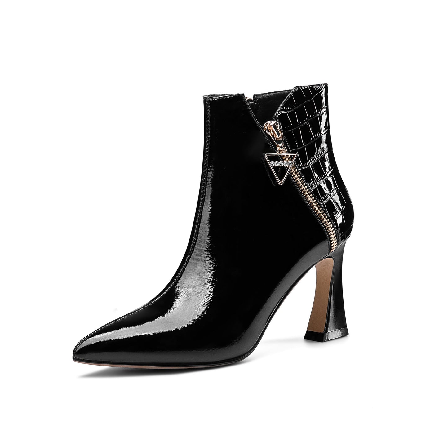 Nine Seven Women's Handmade Patent Leather Pointed Toe High Heel Side Zip Up Glossy Plus Size Ankle Booties