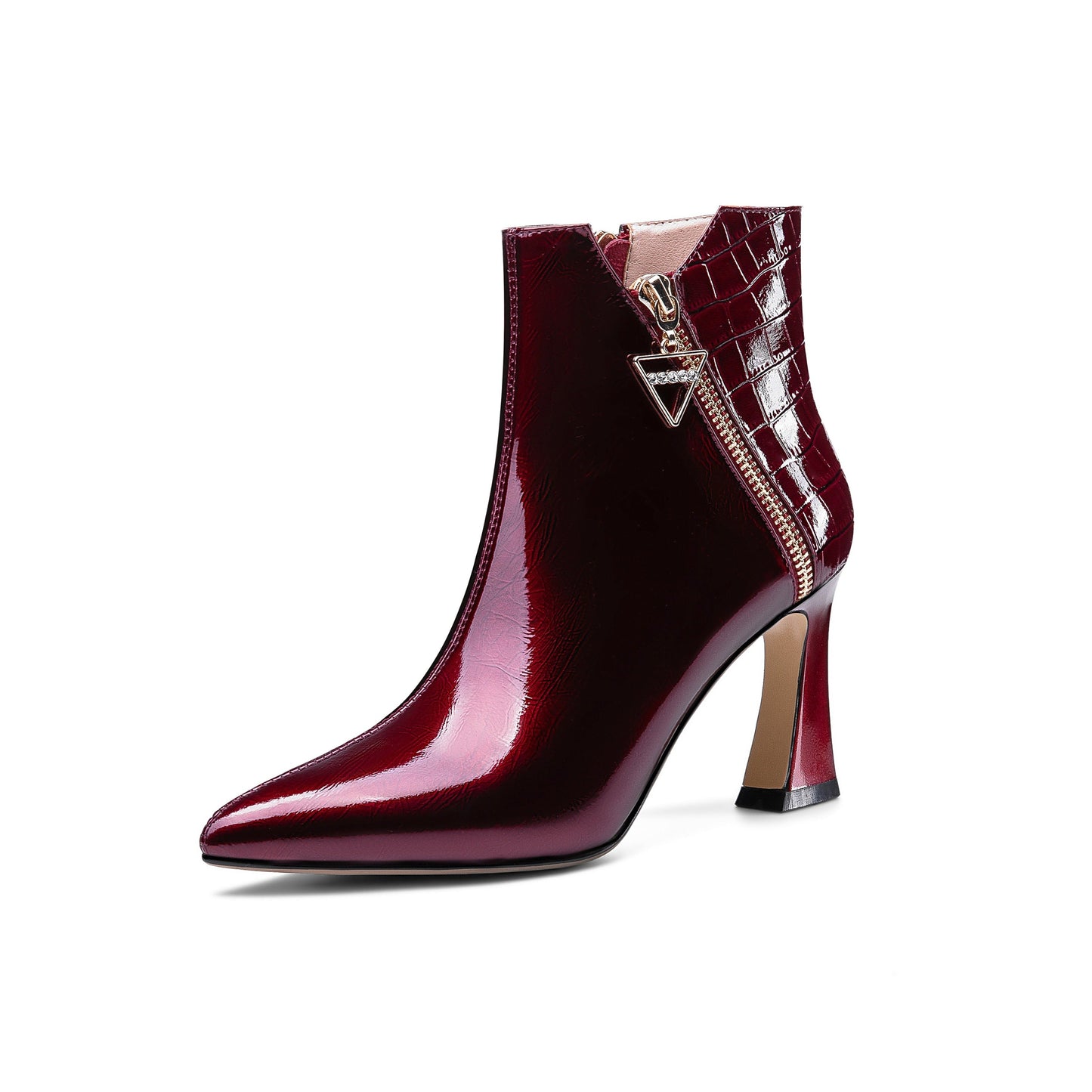 Nine Seven Women's Handmade Patent Leather Pointed Toe High Heel Side Zip Up Glossy Plus Size Ankle Booties