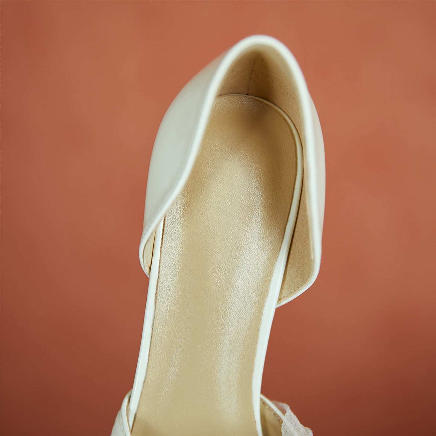 Nine Seven Patent Leather Handmade Women's Slip On Pointed Toe Mid Heel Pearl Bow Weeding Shoes